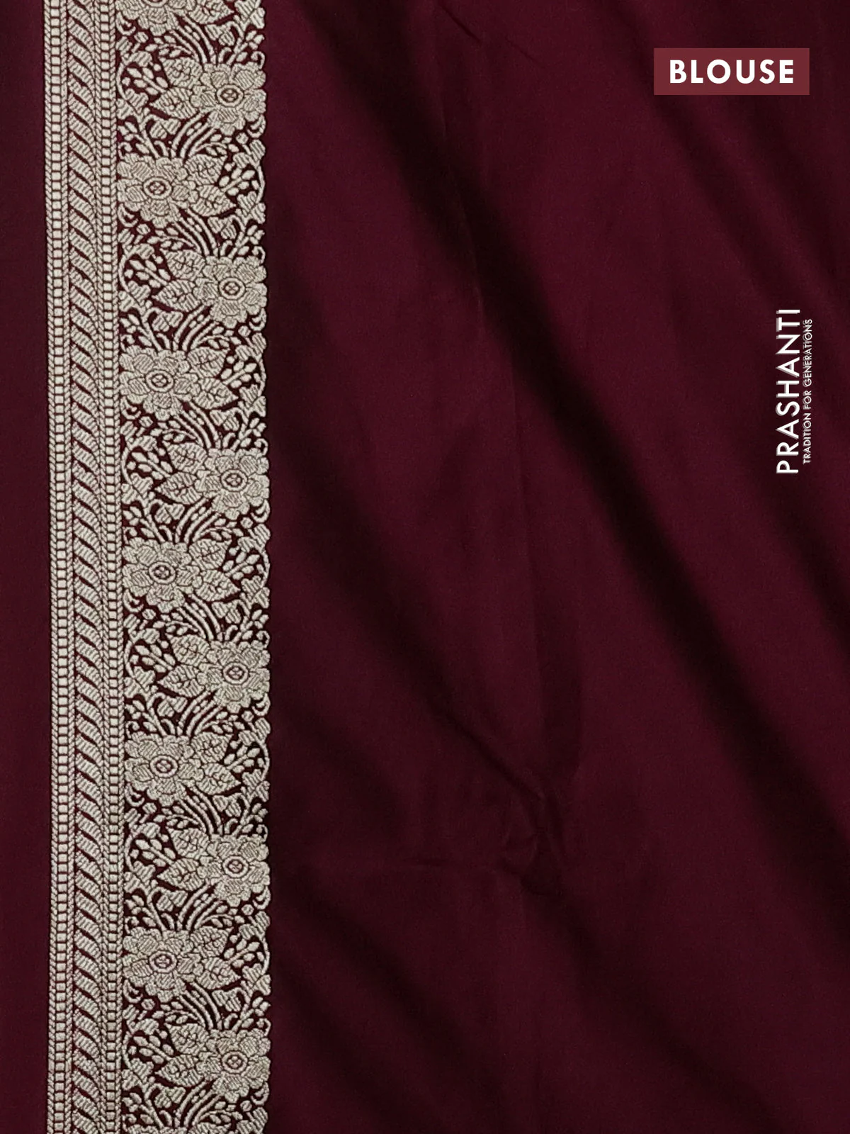 Banarasi semi mushru silk saree deep maroon with allover thread & zari weaves and zari woven border - Image 3