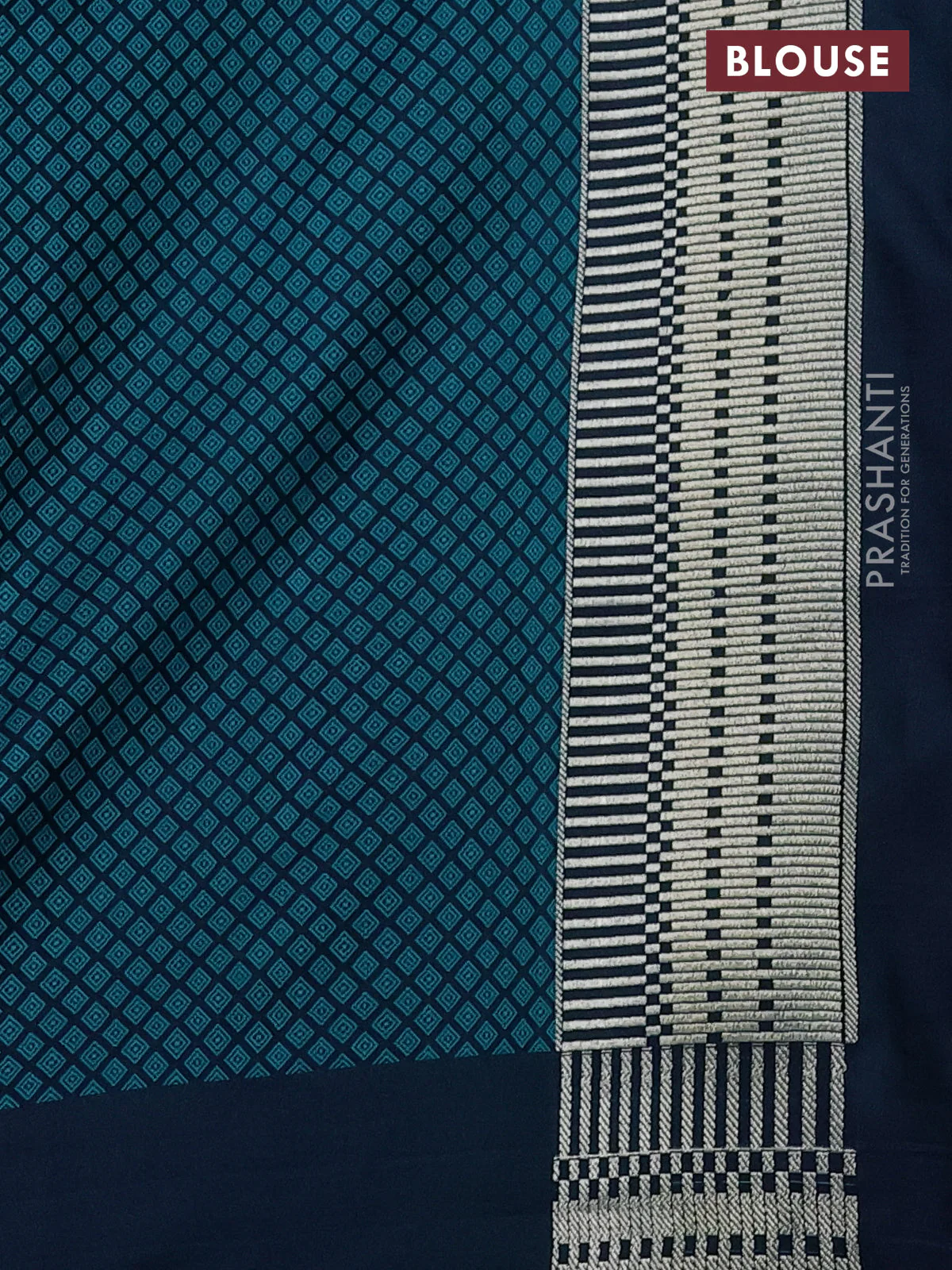 Banarasi semi mushru silk saree dual shade of blue and teal green with allover self emboss and zari woven border - Image 3