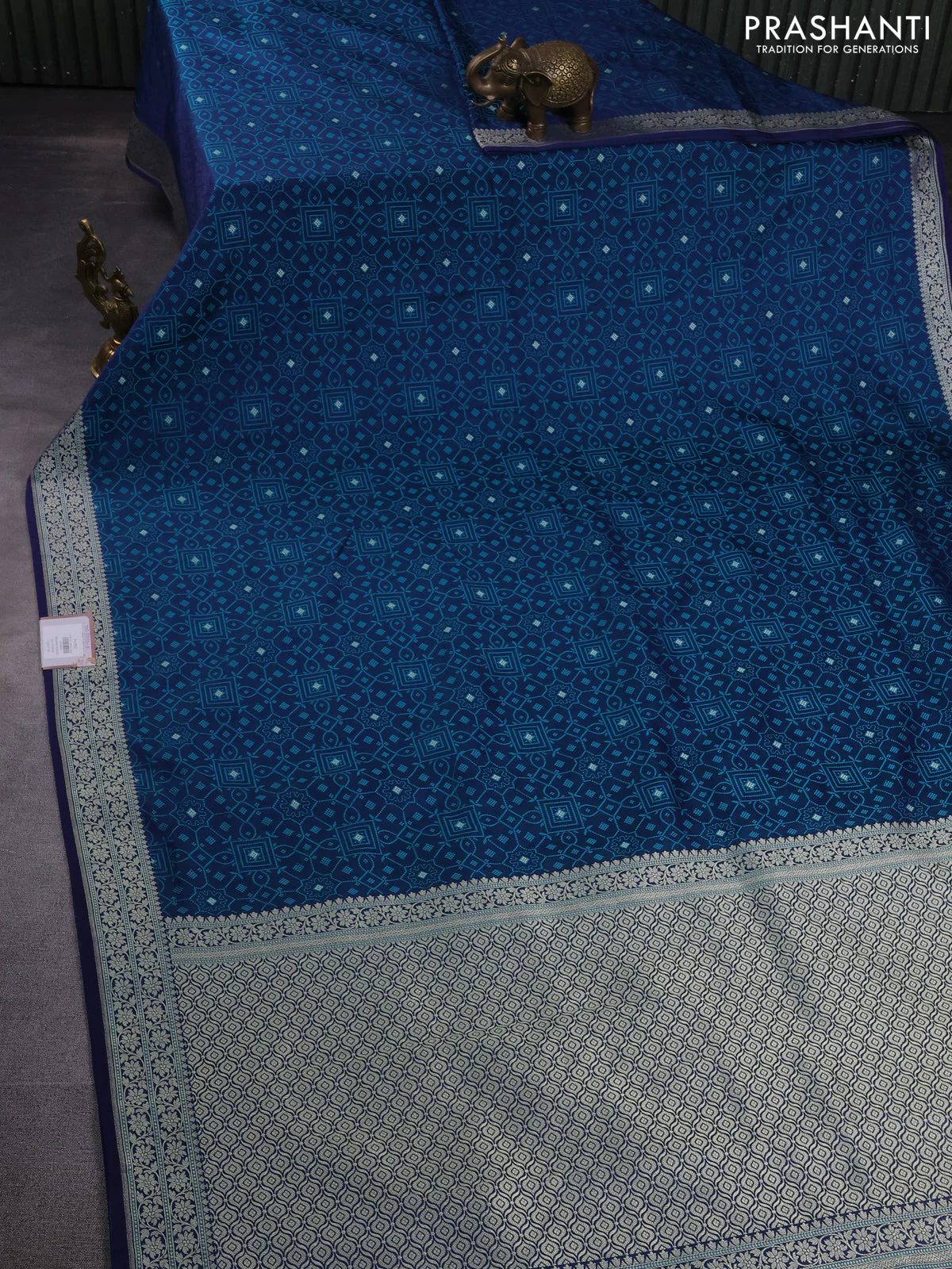 Banarasi semi mushru silk saree dual shade of blue with allover self emboss & zari buttas and zari woven border - Image 2