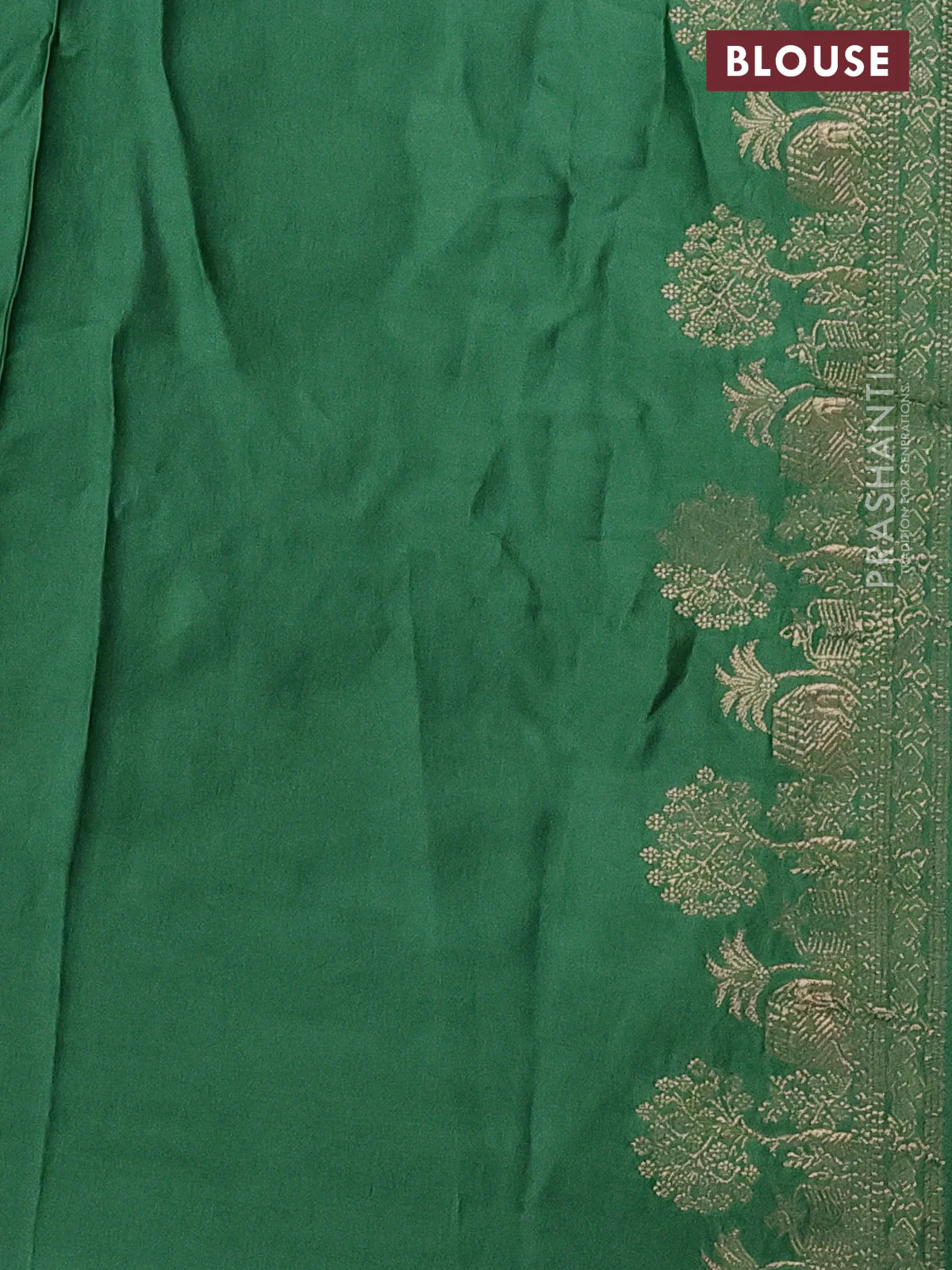 Banarasi semi mushru silk saree green with zari woven buttas and zari woven border - Image 3