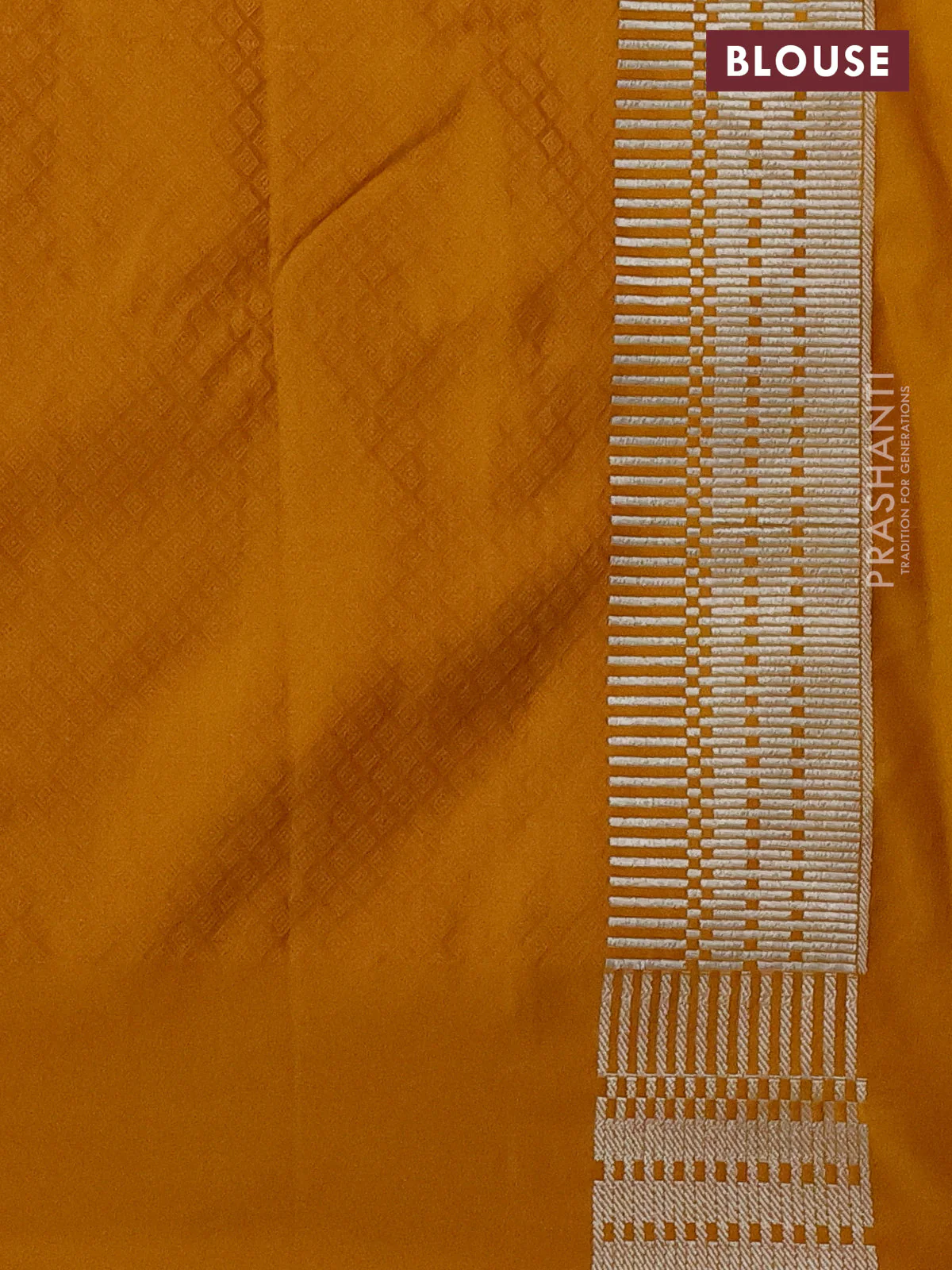 Banarasi semi mushru silk saree mustard yellow with allover self emboss and zari woven border - Image 3