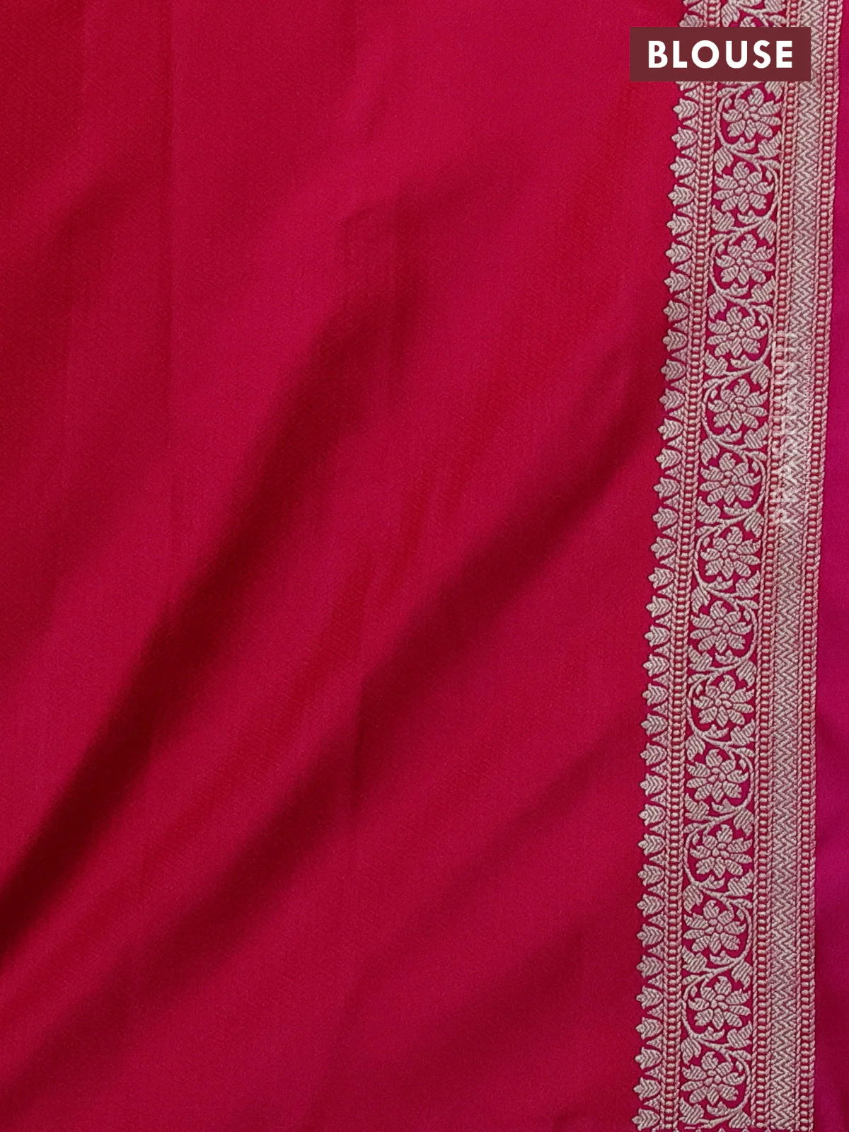 Banarasi semi mushru silk saree pink shade and red with allover self emboss & zari buttas and zari woven border - Image 3