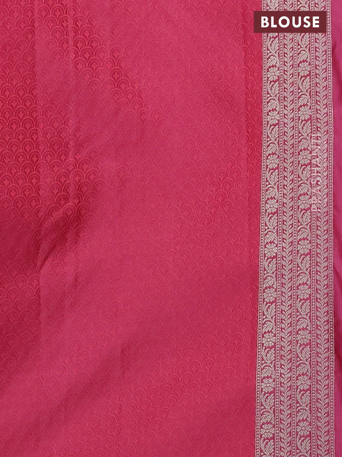 Banarasi semi mushru silk saree pink shade with allover self emboss & zari buttas and rettapet zari woven border - Image 3