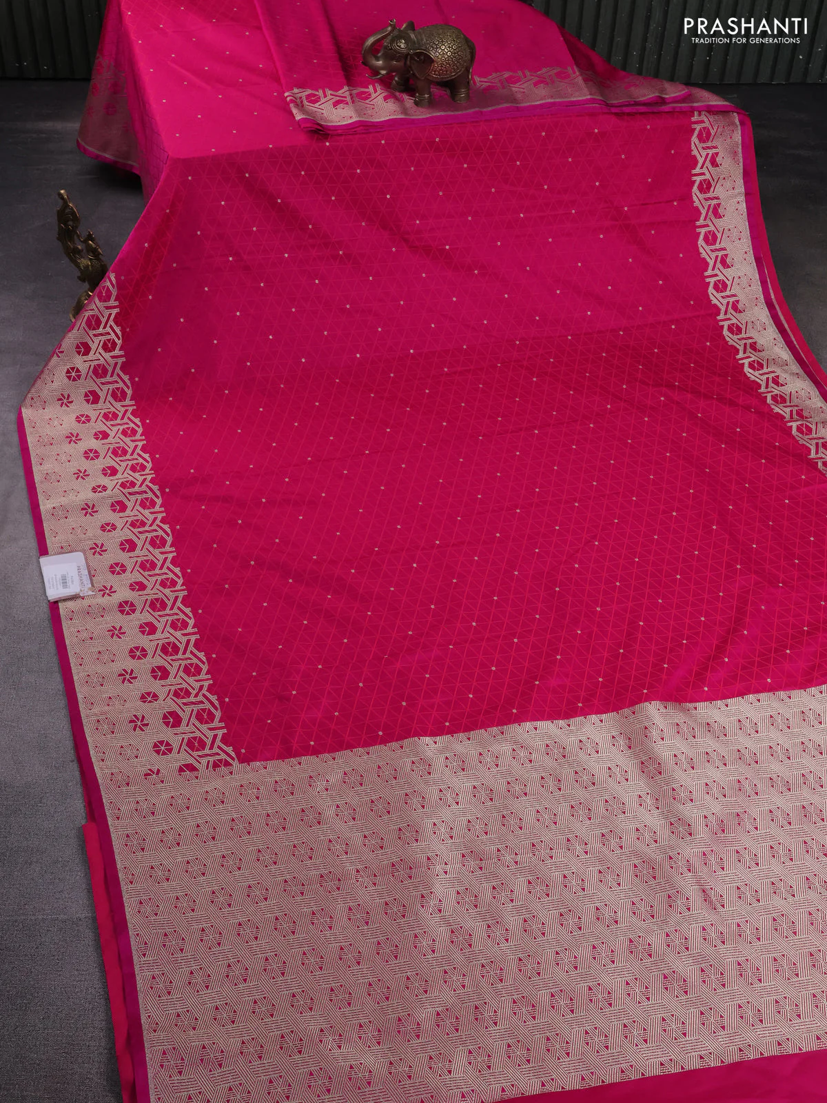 Banarasi semi mushru silk saree pink with allover self emboss & zari buttas and zari woven border - Image 2