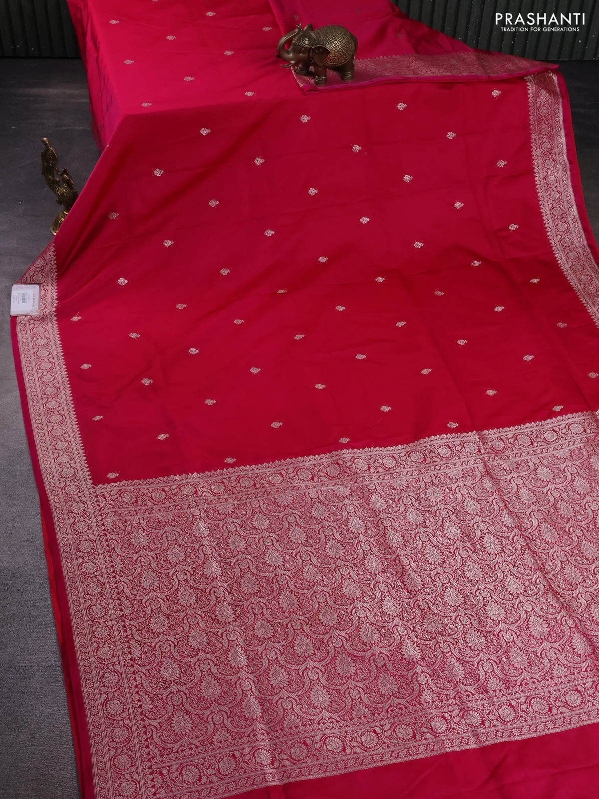 Banarasi semi mushru silk saree pink with zari woven buttas and zari woven border - Image 2