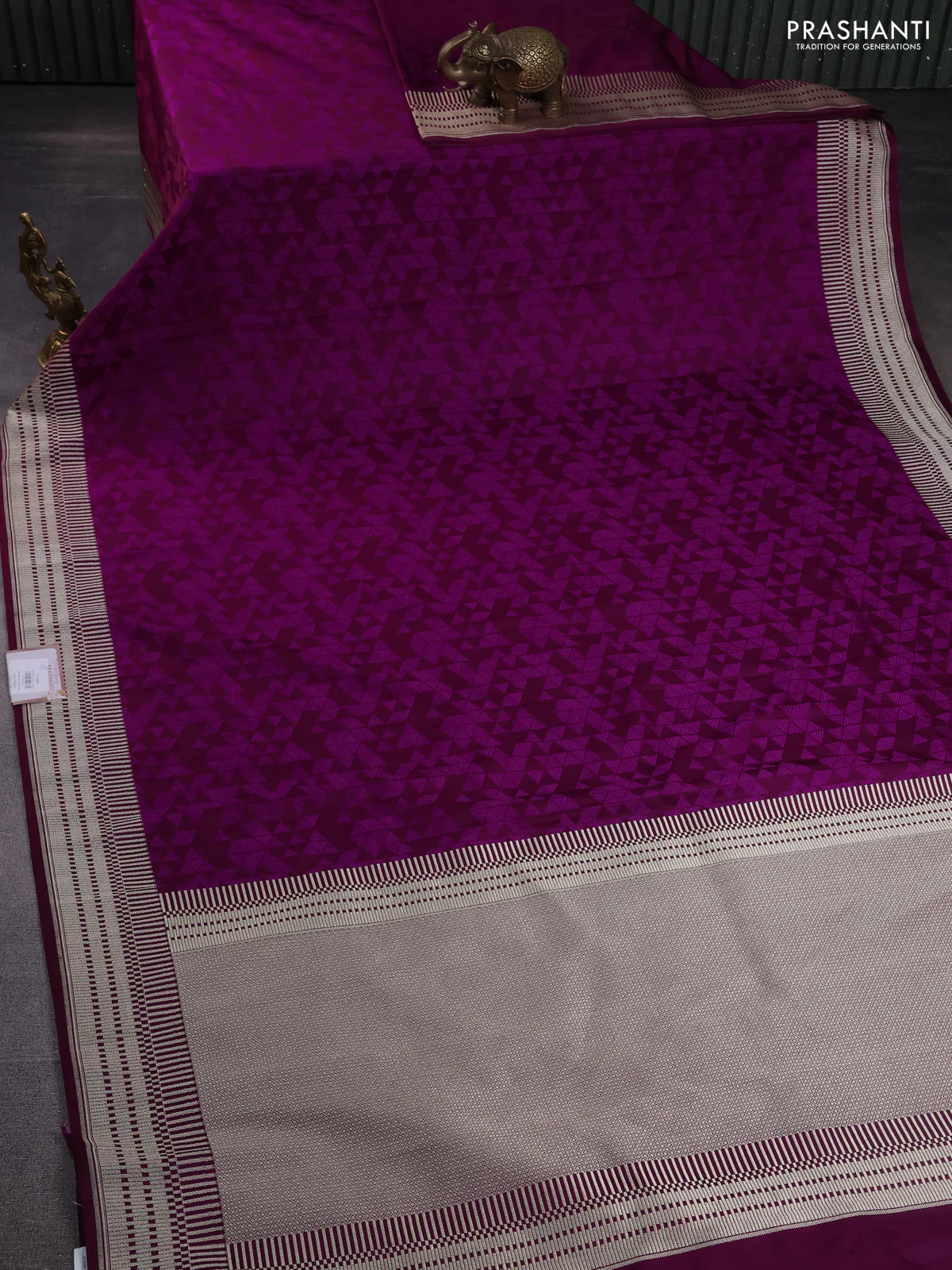 Banarasi semi mushru silk saree purple with allover self emboss and zari woven border - Image 2