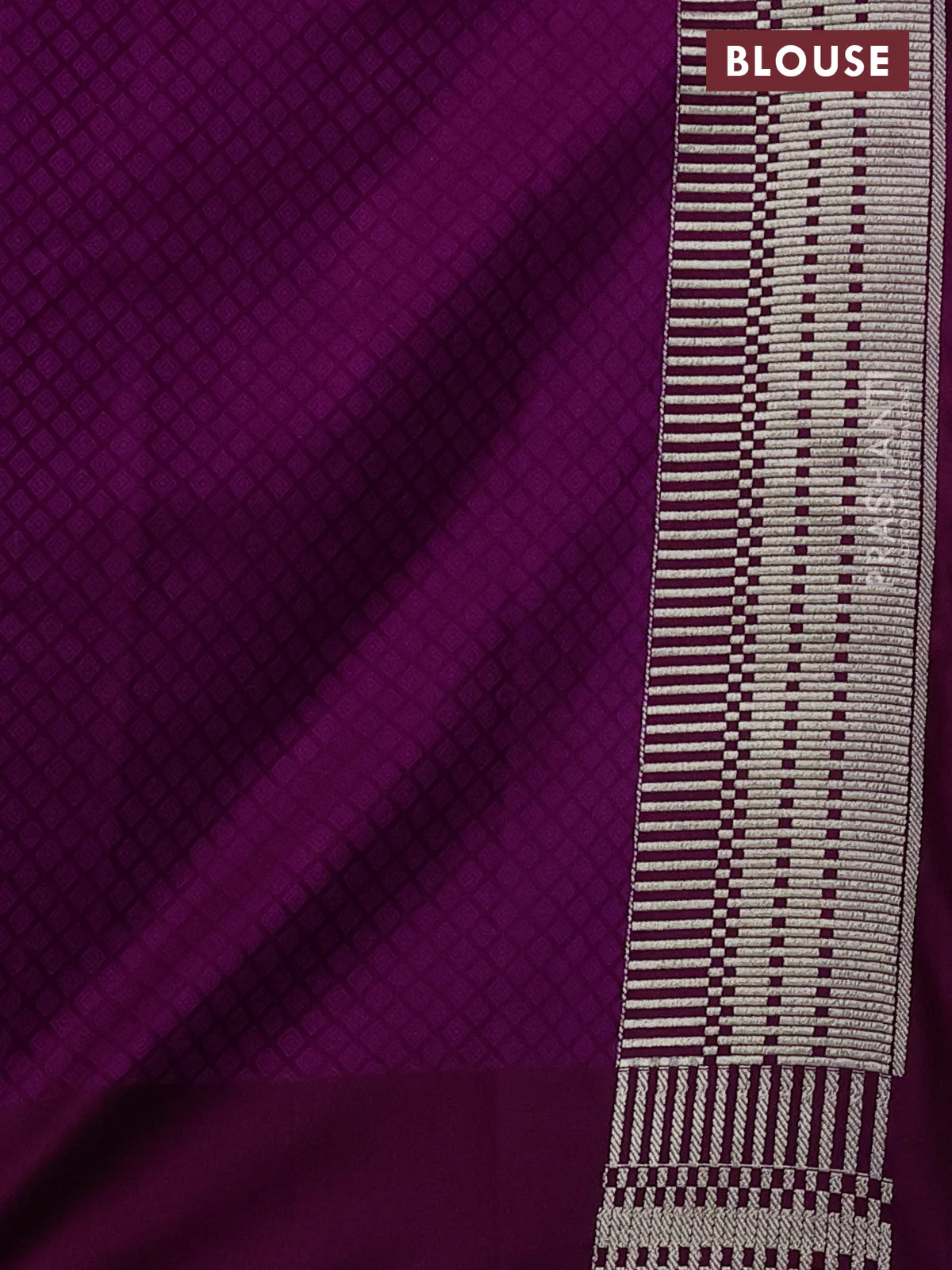Banarasi semi mushru silk saree purple with allover self emboss and zari woven border - Image 3