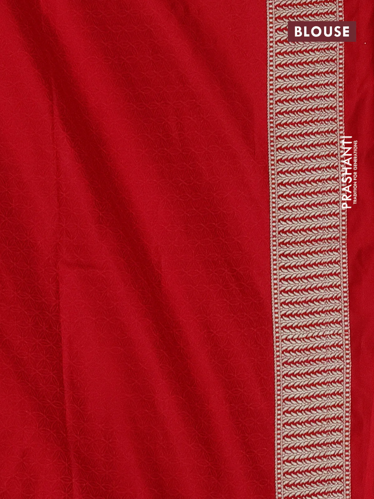 Banarasi semi mushru silk saree red with allover self emboss and zari woven border - Image 3