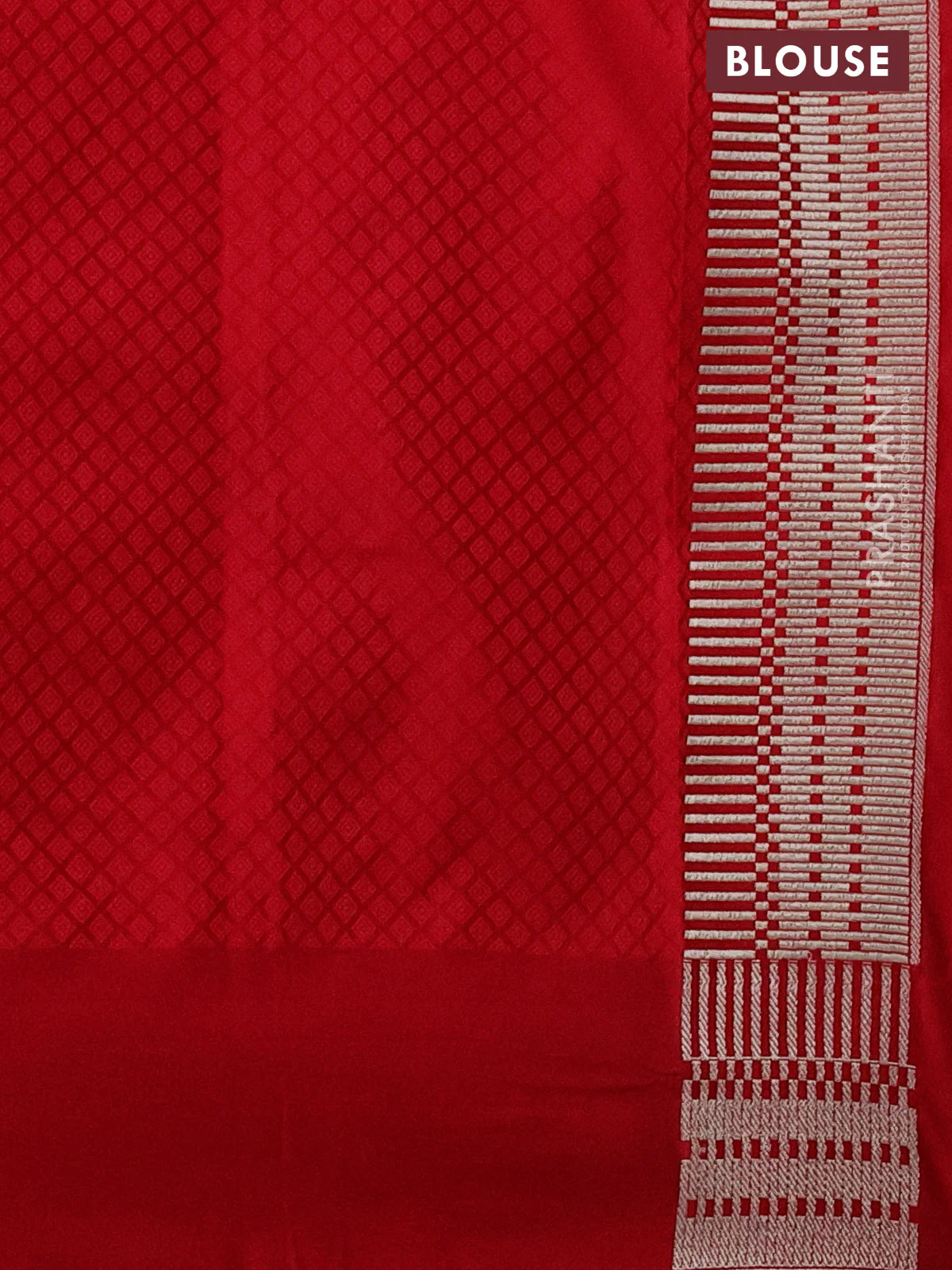 Banarasi semi mushru silk saree red with allover self emboss and zari woven border - Image 3