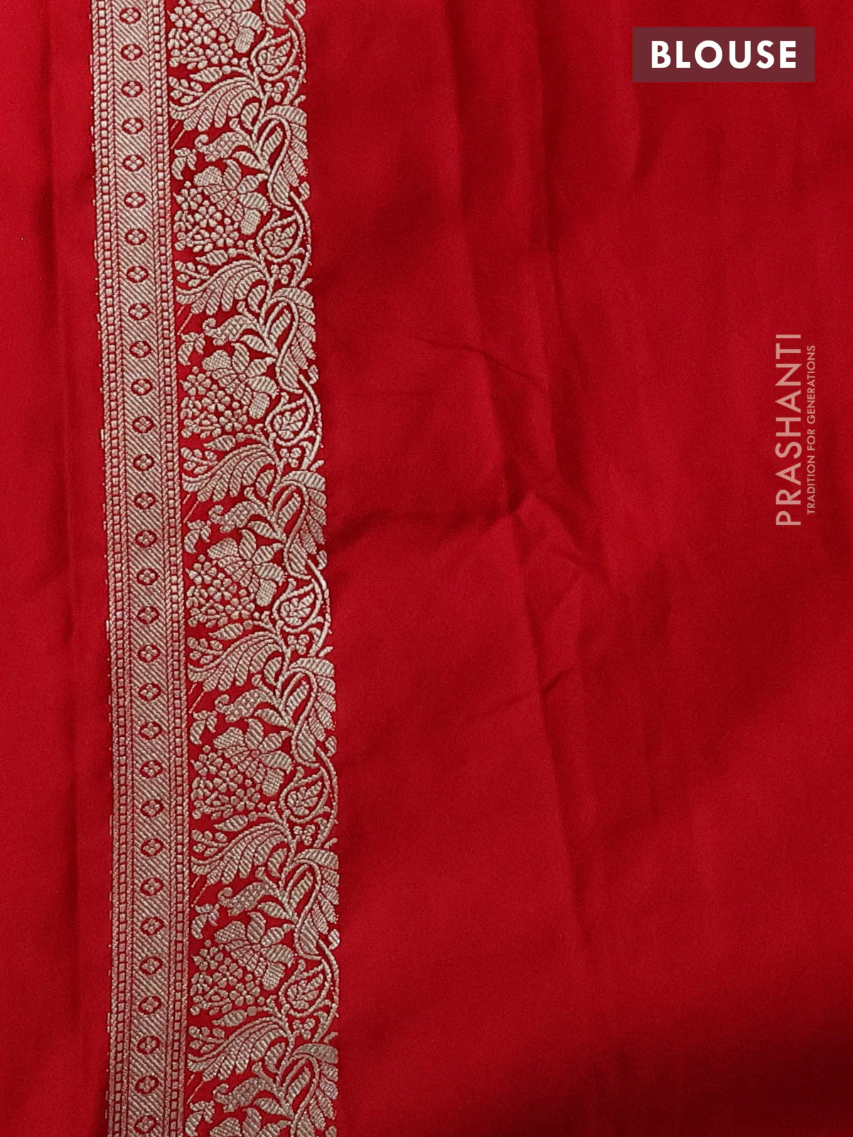 Banarasi semi mushru silk saree red with thread & zari woven buttas and zari woven border - Image 3