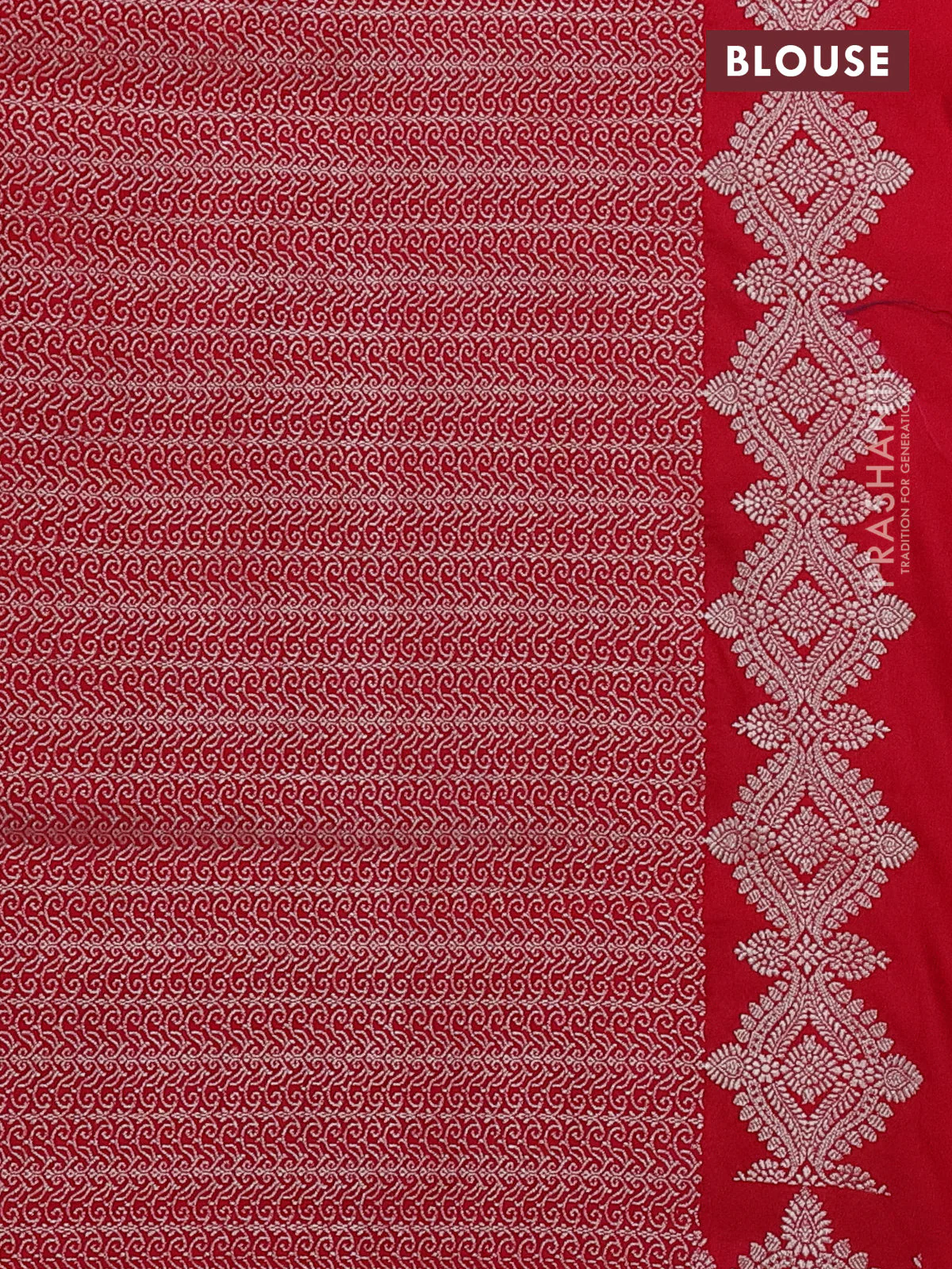 Banarasi semi mushru silk saree reddish pink with allover zari woven buttas and zari woven border - Image 3