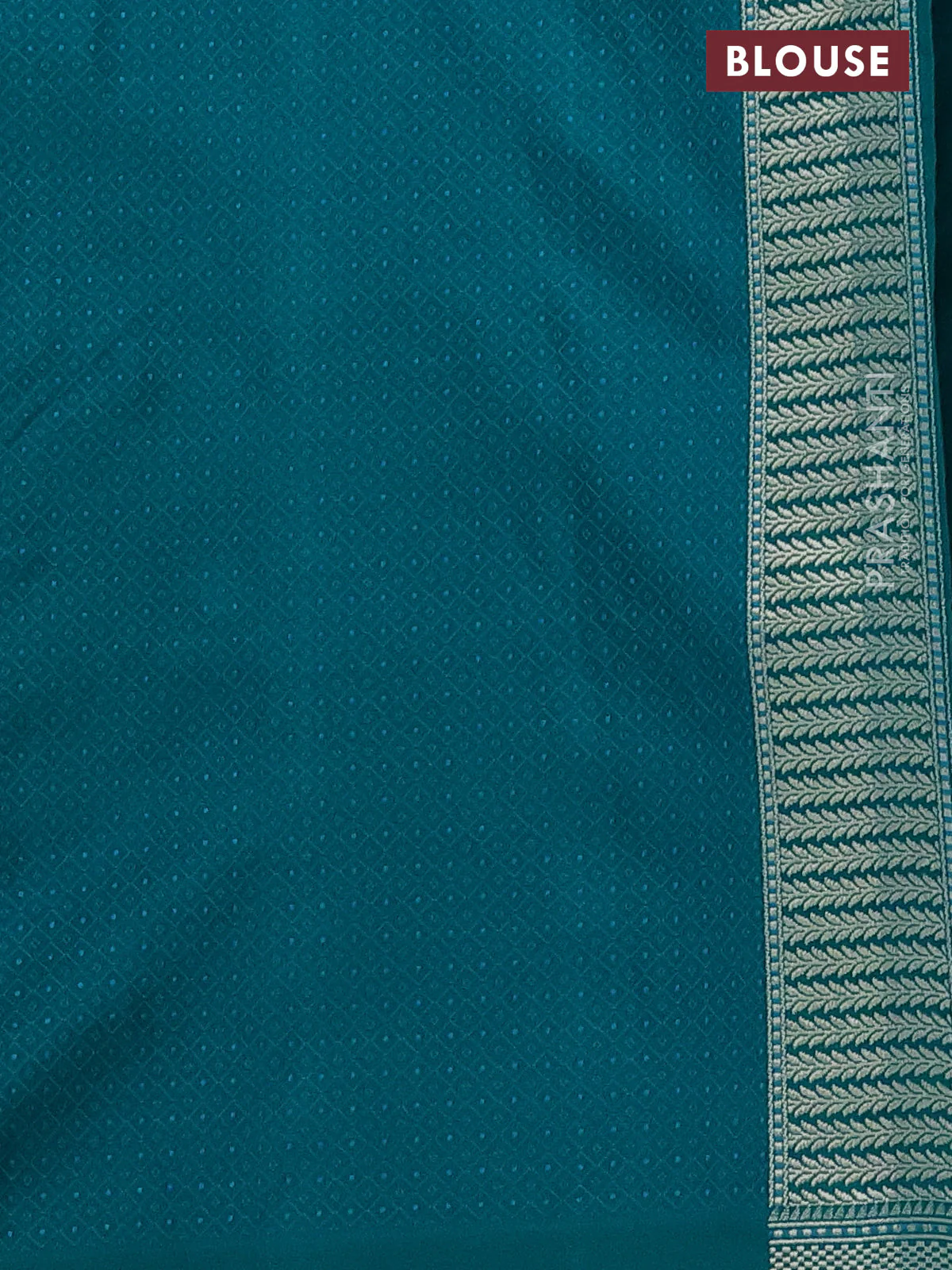 Banarasi semi mushru silk saree teal green with allover thread weaves & buttas and zari woven border - Image 3