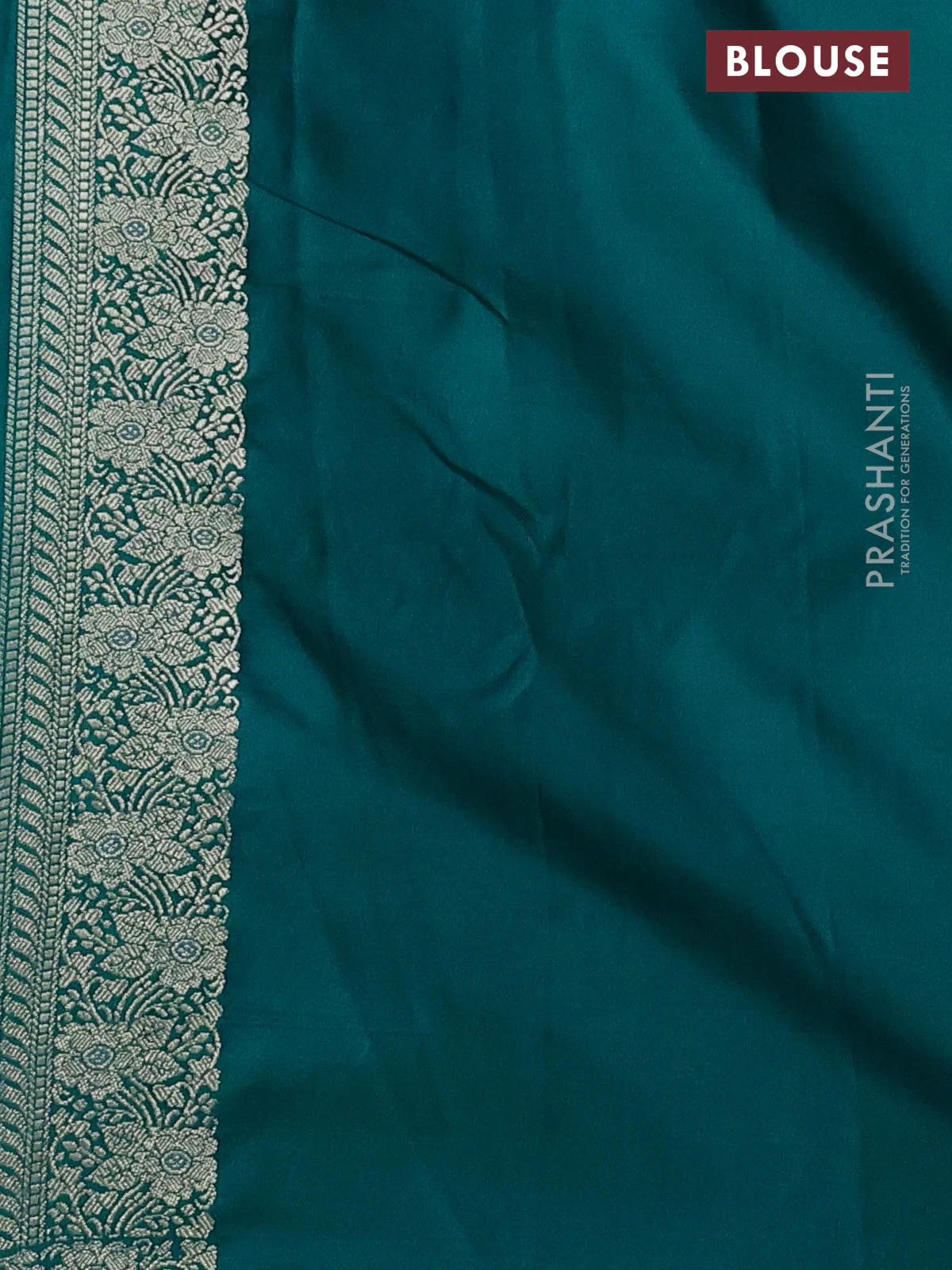 Banarasi semi mushru silk saree teal green with allover thread & zari weaves and zari woven border - Image 3