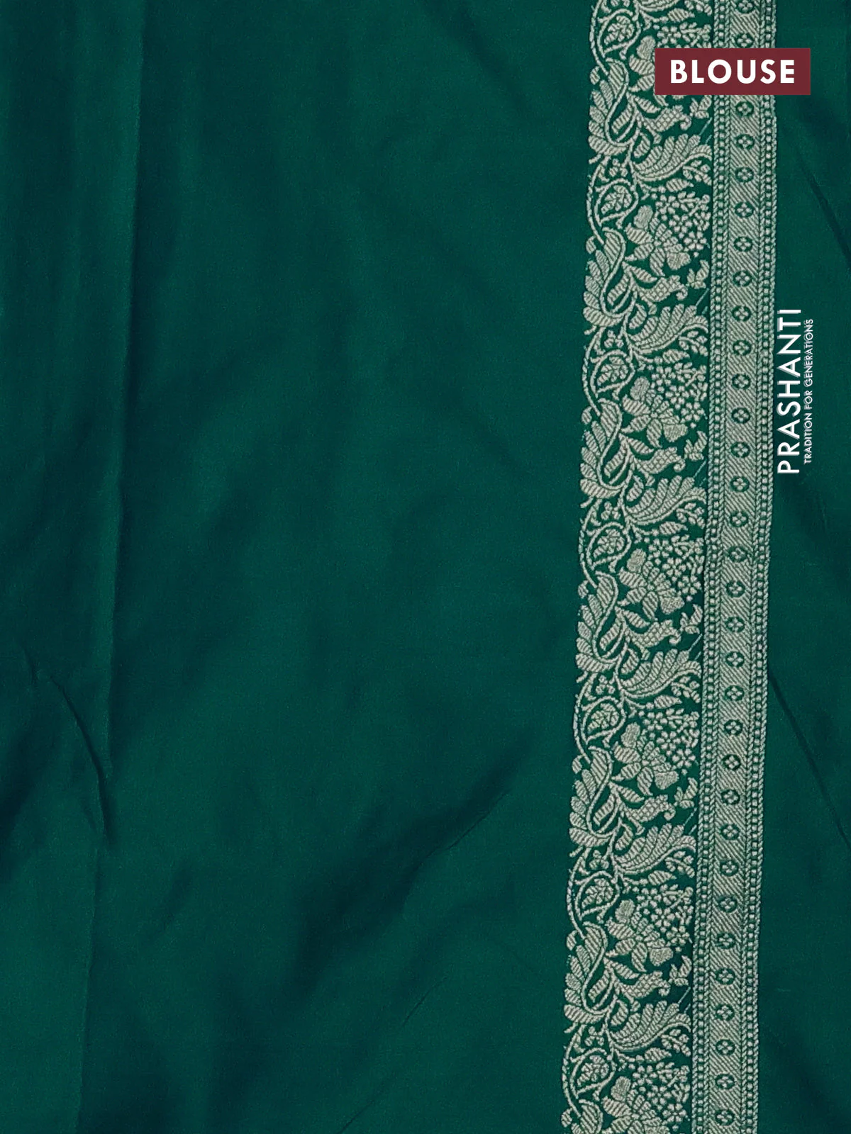 Banarasi semi mushru silk saree teal green with thread & zari woven buttas and zari woven border - Image 3
