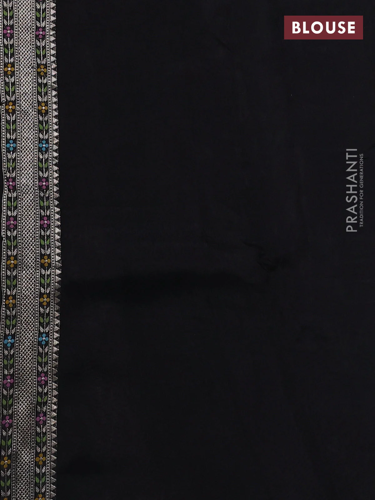 Banarasi semi raw silk saree black with allover silver zari woven brocade weaves and floral design paithani border - Image 3