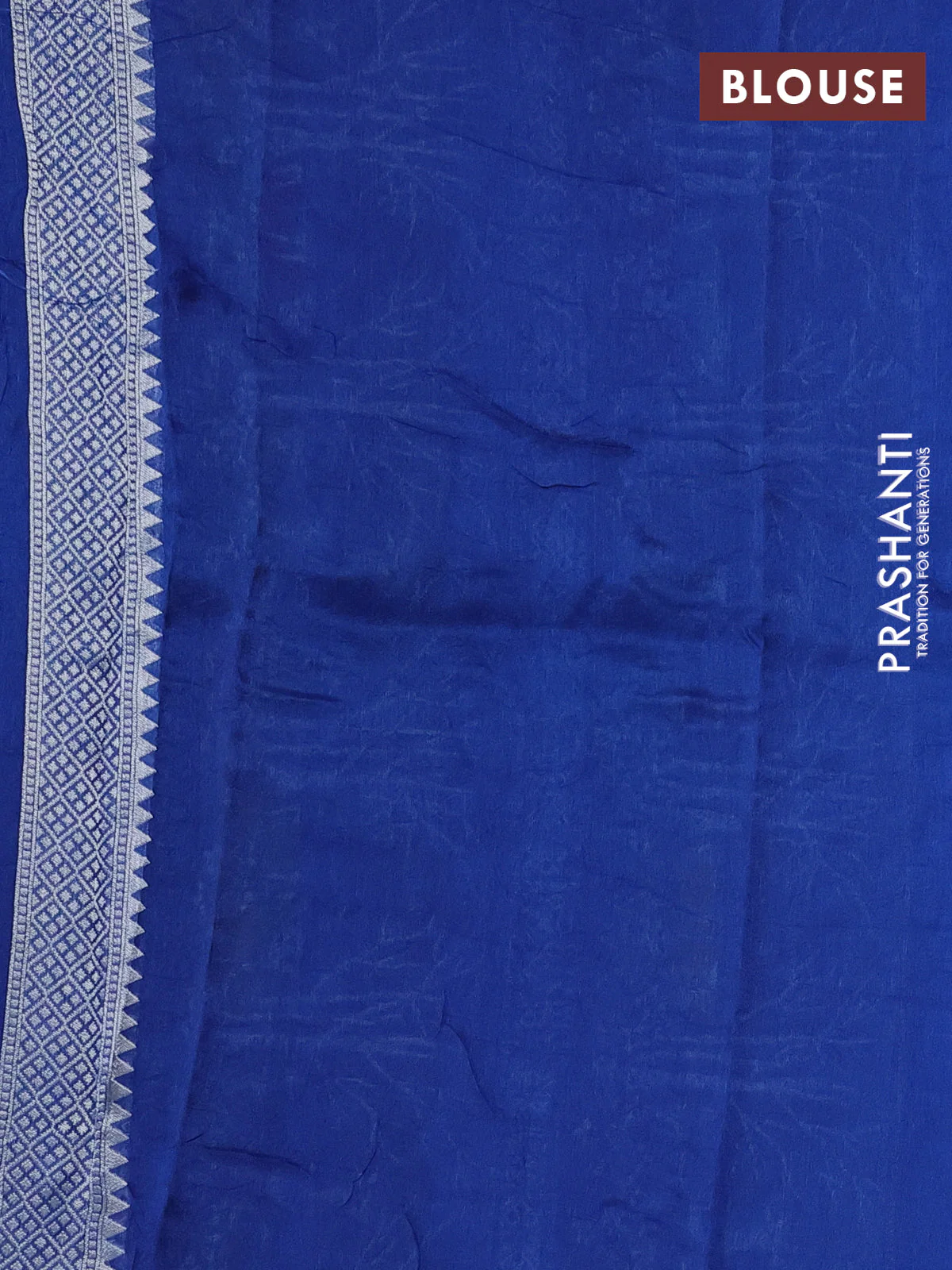 Banarasi semi raw silk saree blue with silver zari woven buttas and silver zari woven border - Image 3
