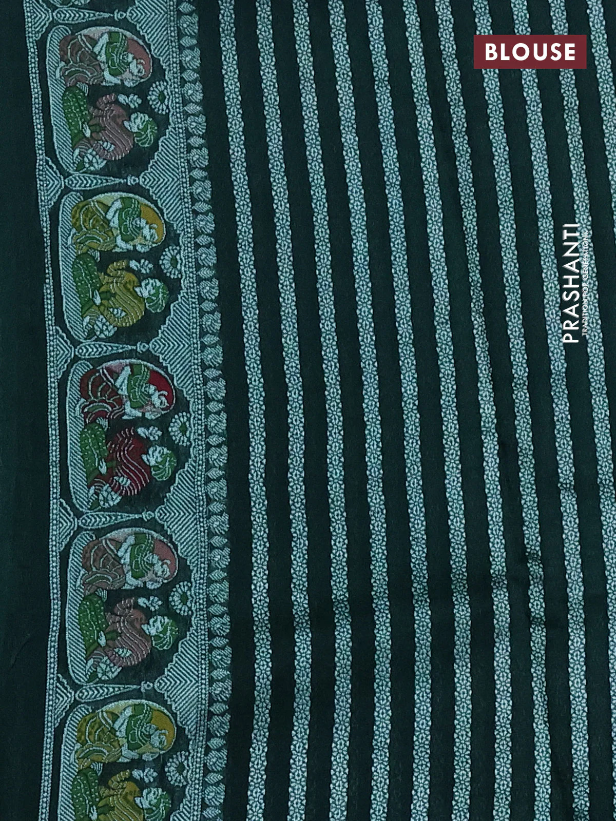 Banarasi semi raw silk saree green with zari buttas and mina border - Image 3