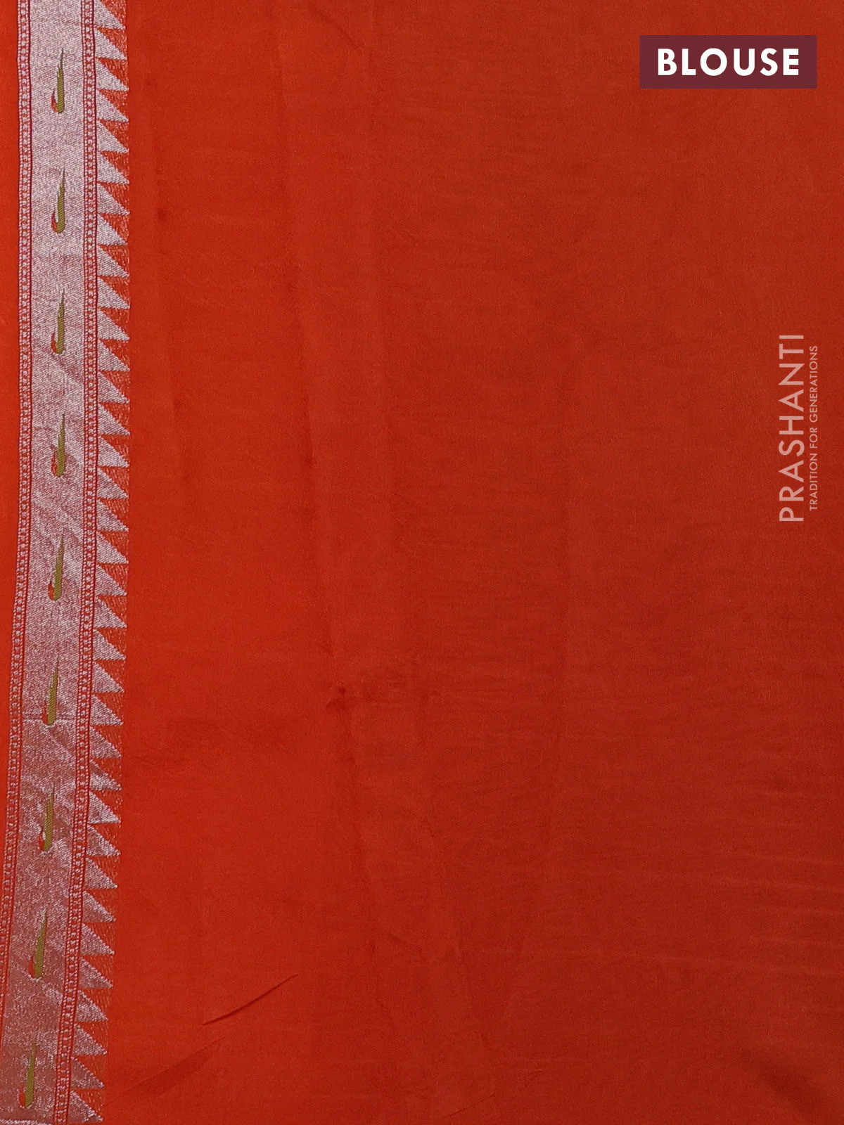 Banarasi semi raw silk saree orange with allover silver woven brocade weaves and floral design paithani border - Image 3