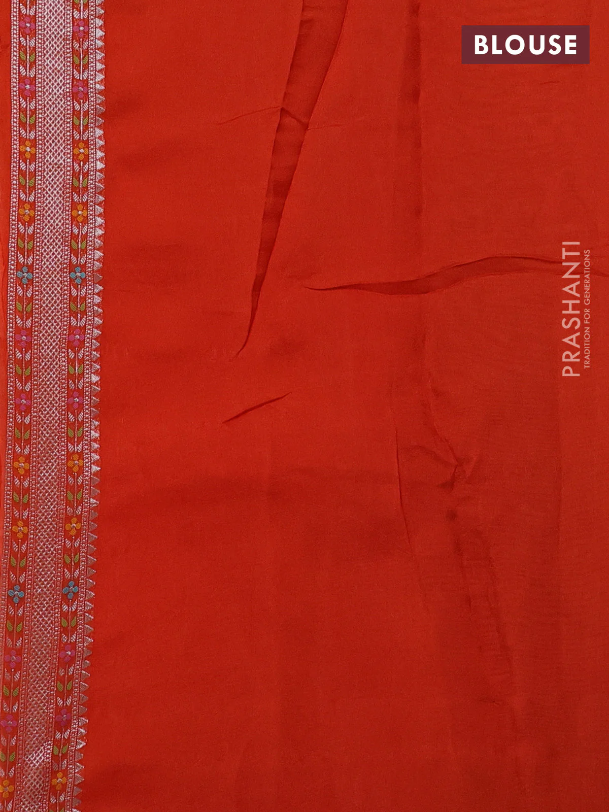 Banarasi semi raw silk saree orange with allover silver zari woven brocade weaves and floral design paithani border - Image 3