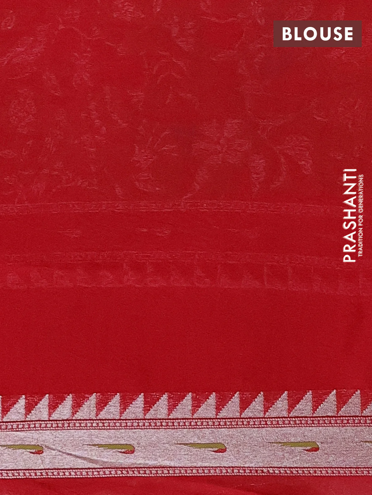 Banarasi semi raw silk saree red with allover silver woven brocade weaves and floral design paithani border - Image 3
