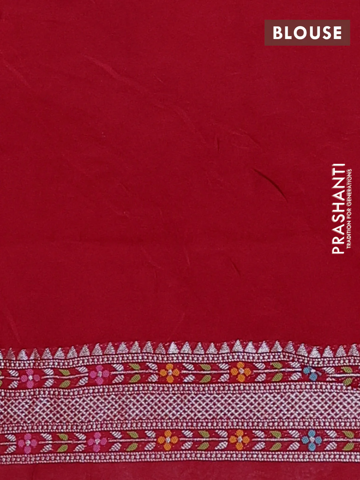 Banarasi semi raw silk saree red with allover silver zari woven brocade weaves and floral design paithani border - Image 3