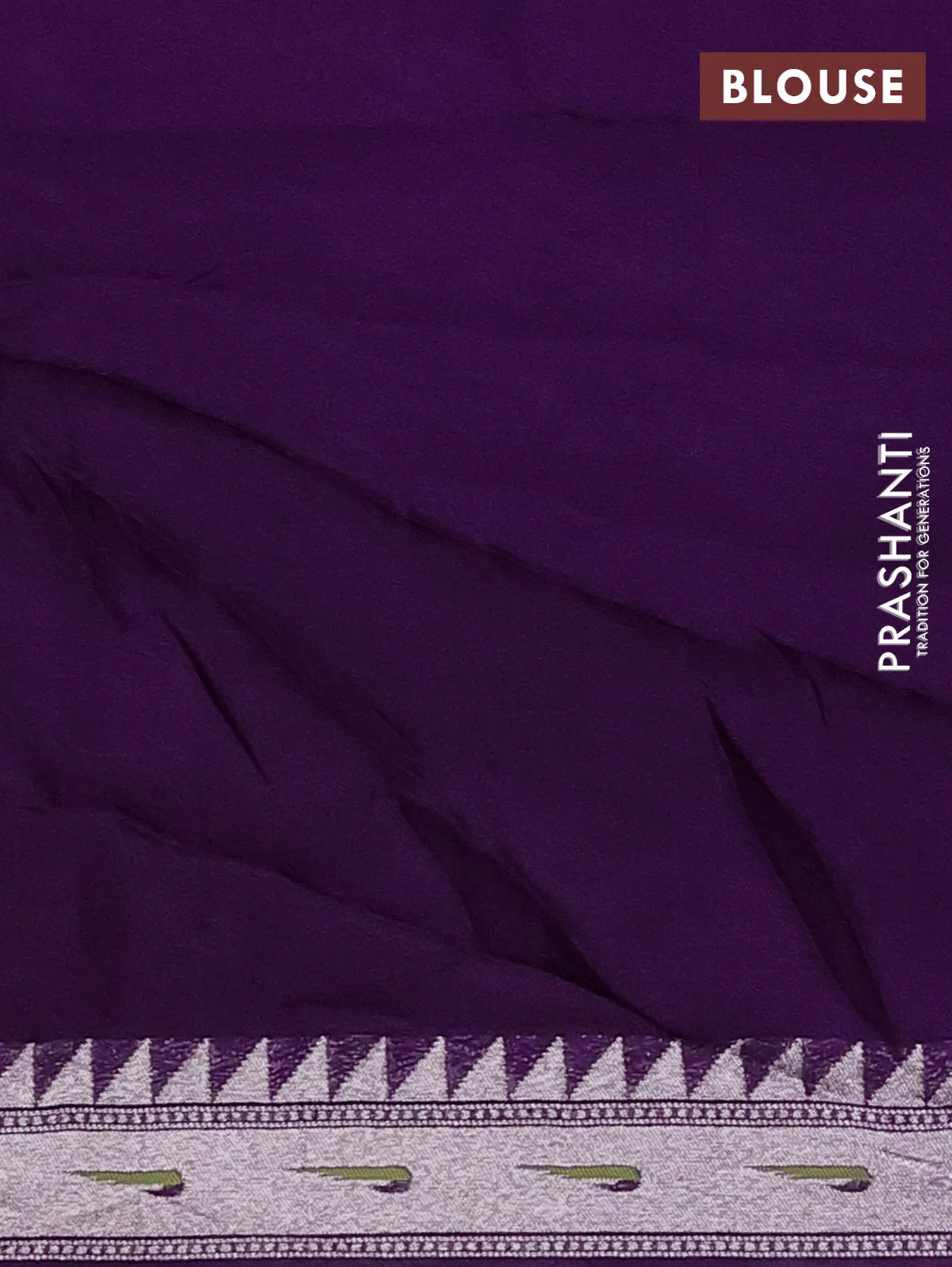 Banarasi semi raw silk saree violet with allover silver woven brocade weaves and floral design paithani border - Image 3