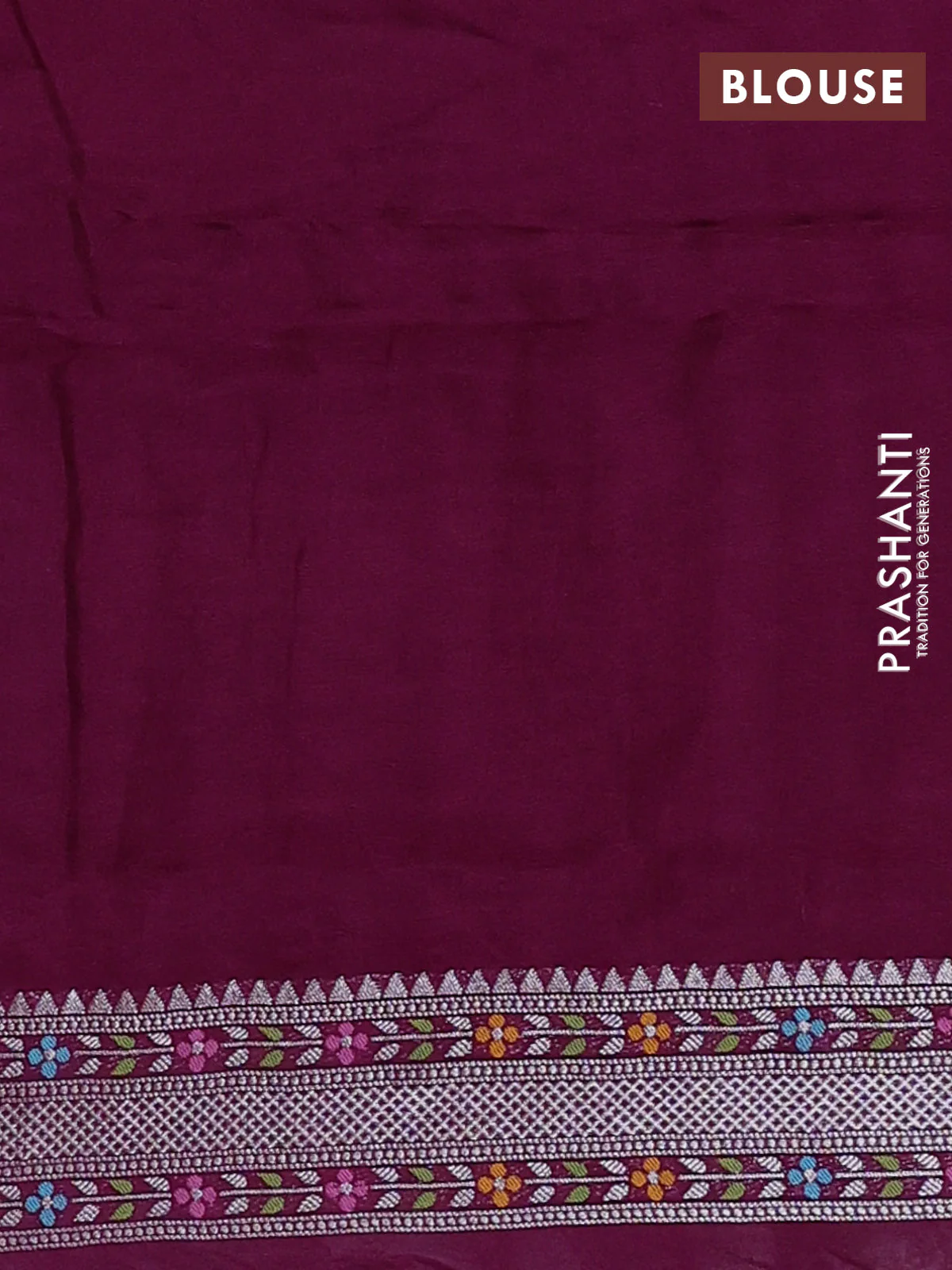 Banarasi semi raw silk saree wine shade with allover silver zari woven brocade weaves and floral design paithani border - Image 3
