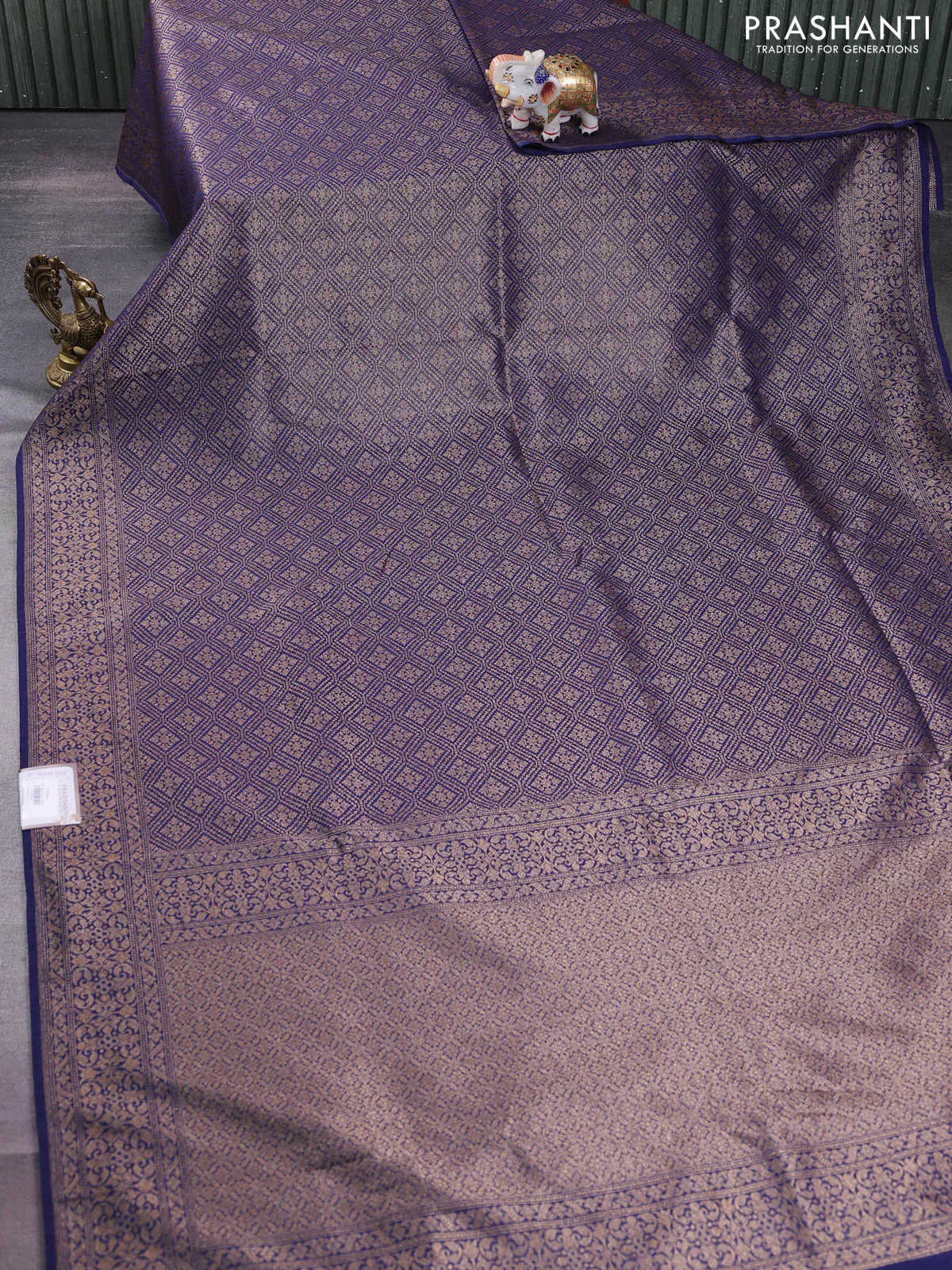 Banarasi semi silk saree blue with allover thread & zari weaves and woven border - Image 2