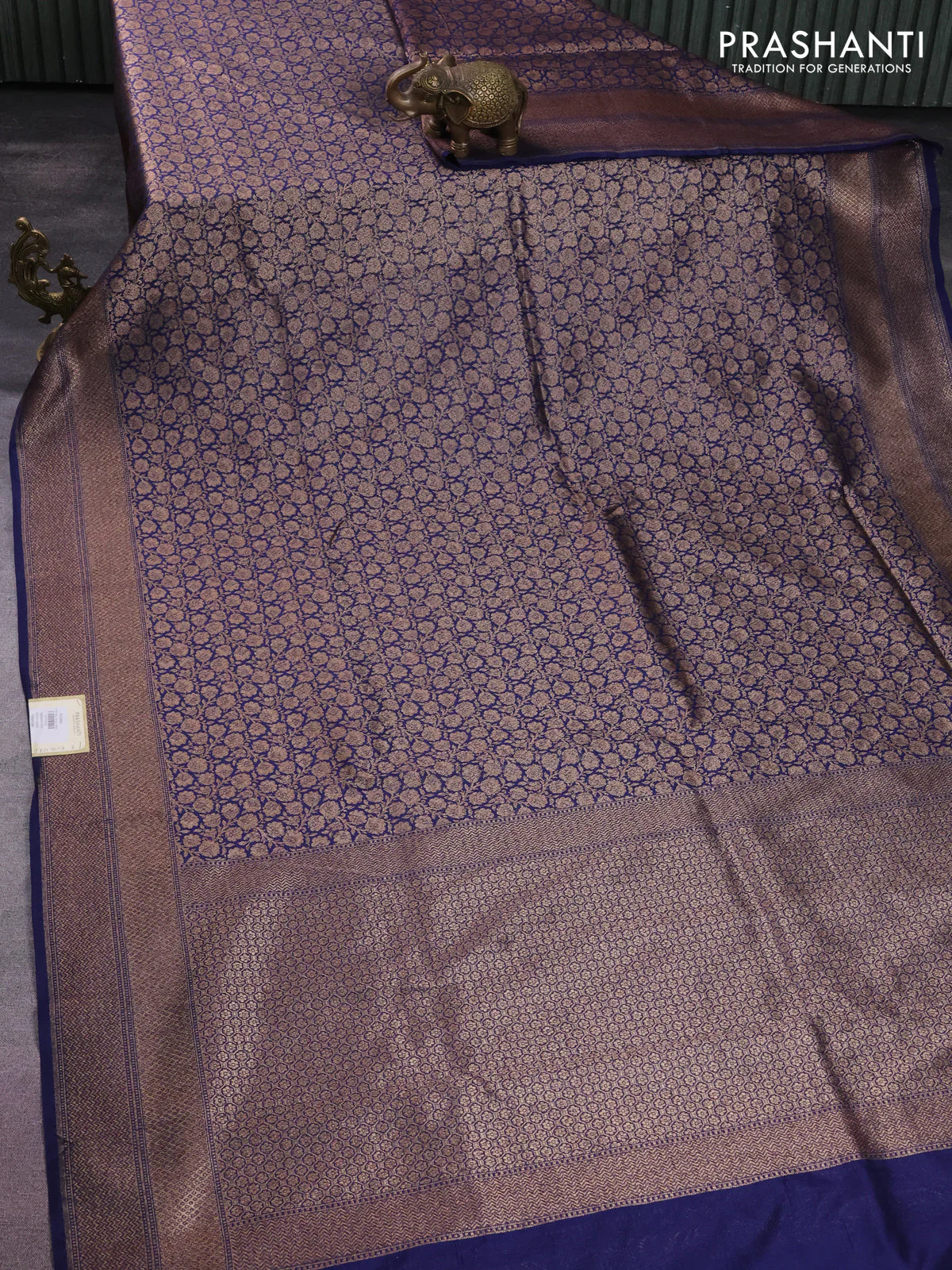 Banarasi semi silk saree blue with allover thread & zari weaves and woven border - Image 2