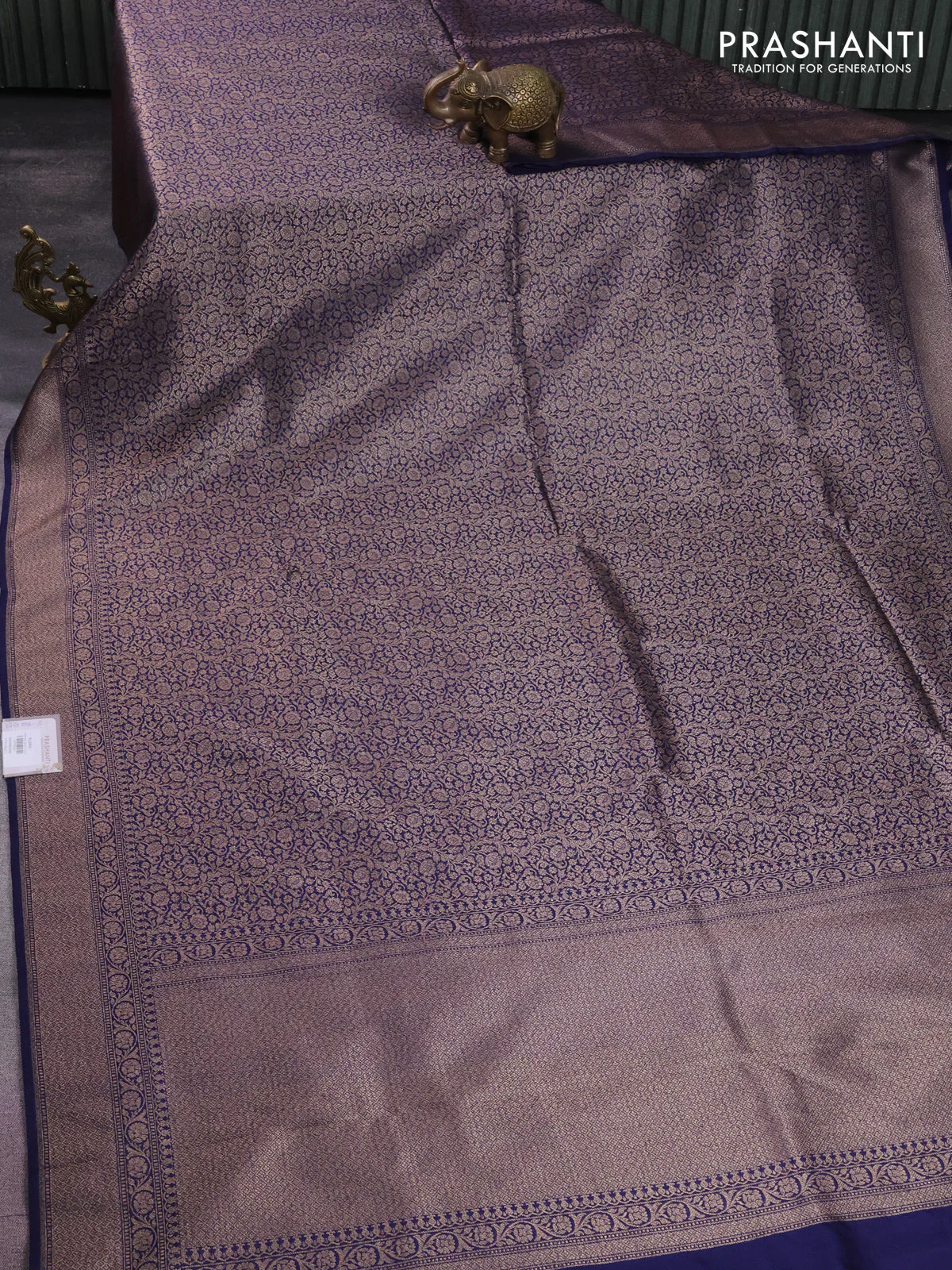 Banarasi semi silk saree blue with allover thread & zari weaves and woven border - Image 2