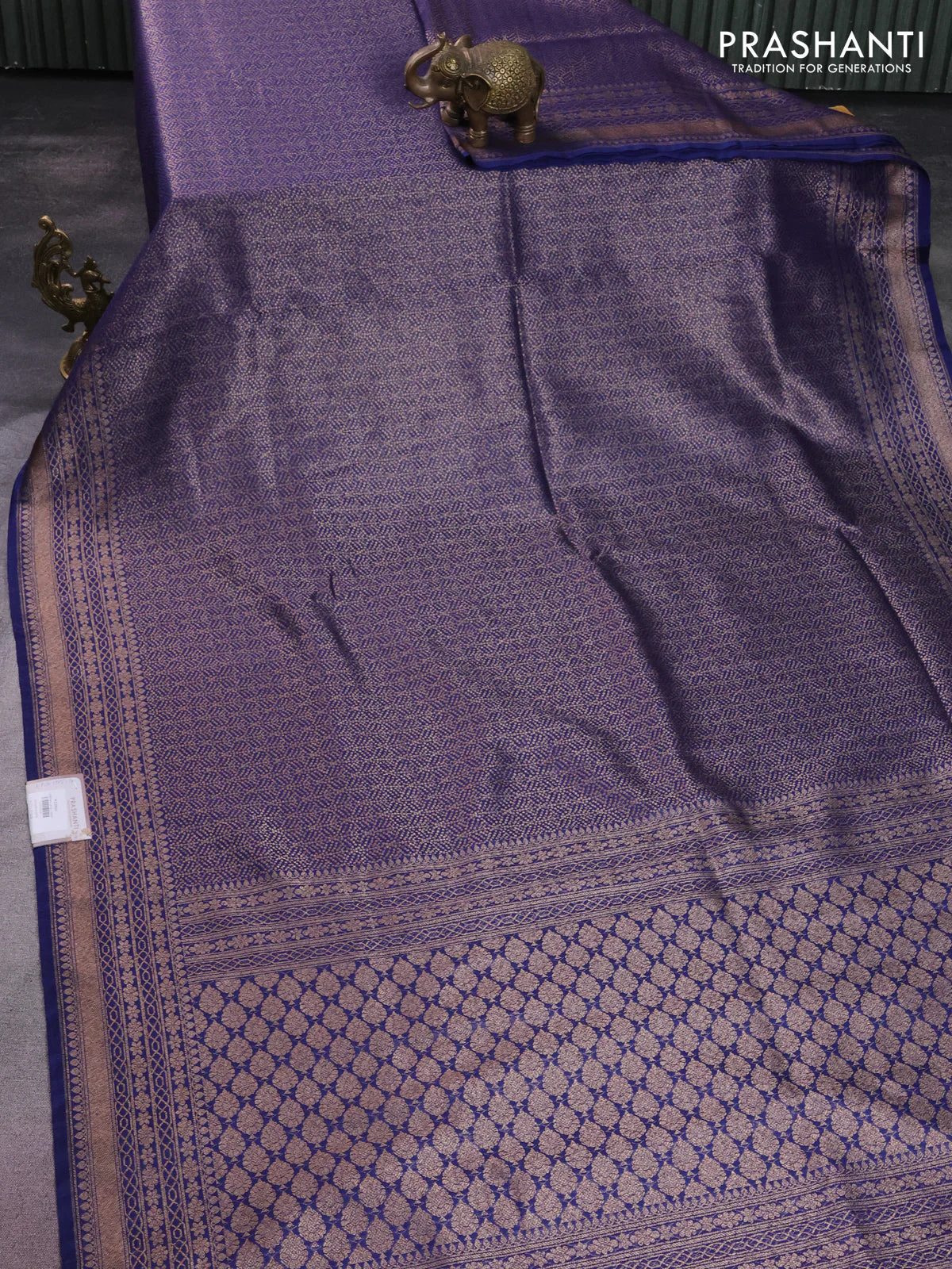 Banarasi semi silk saree blue with allover thread & zari weaves and woven border - Image 2