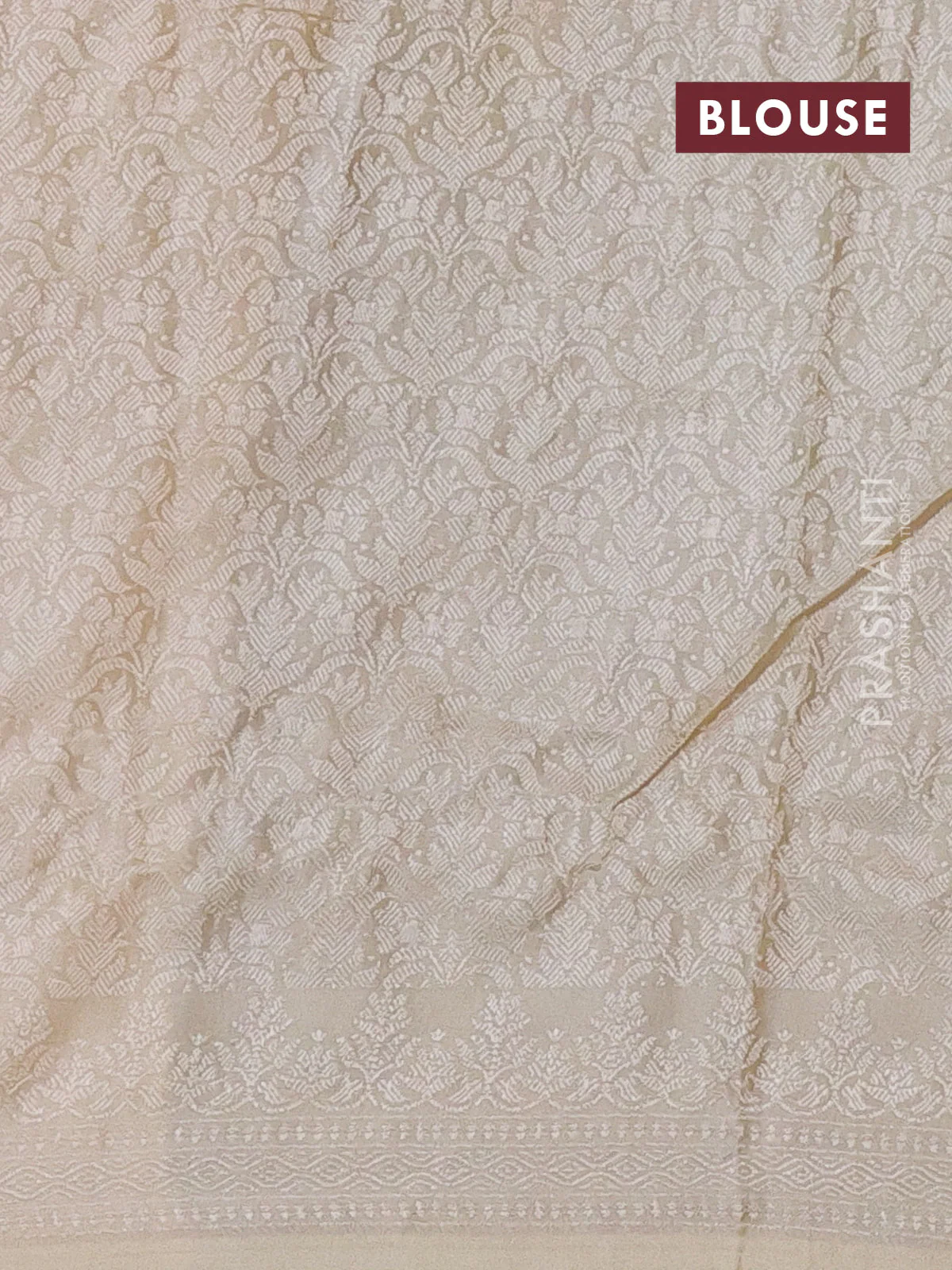 Banarasi semi silk saree cream with allover thread & zari weaves and woven border - Image 3