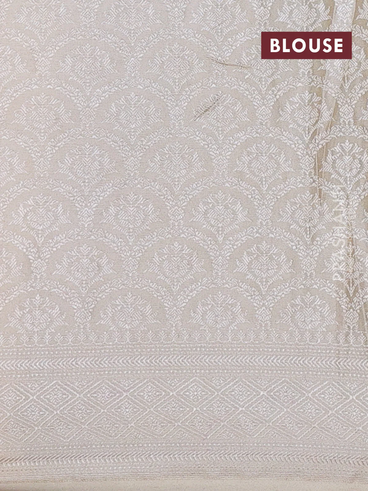 Banarasi semi silk saree cream with allover thread & zari weaves and woven border - Image 3