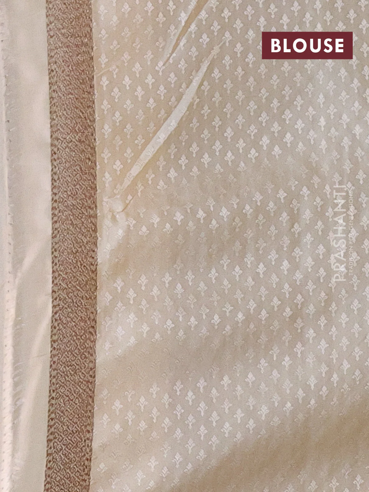Banarasi semi silk saree cream with allover thread & zari woven butta weaves and woven border - Image 3