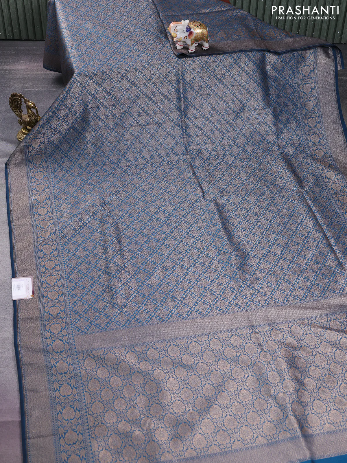 Banarasi semi silk saree cs blue with allover thread & zari weaves and woven border - Image 2