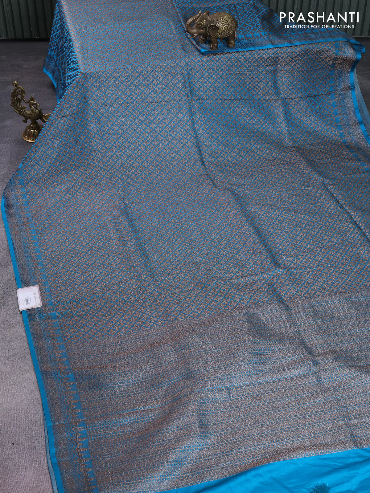 Banarasi semi silk saree cs blue with allover thread & zari weaves and woven border - Image 2