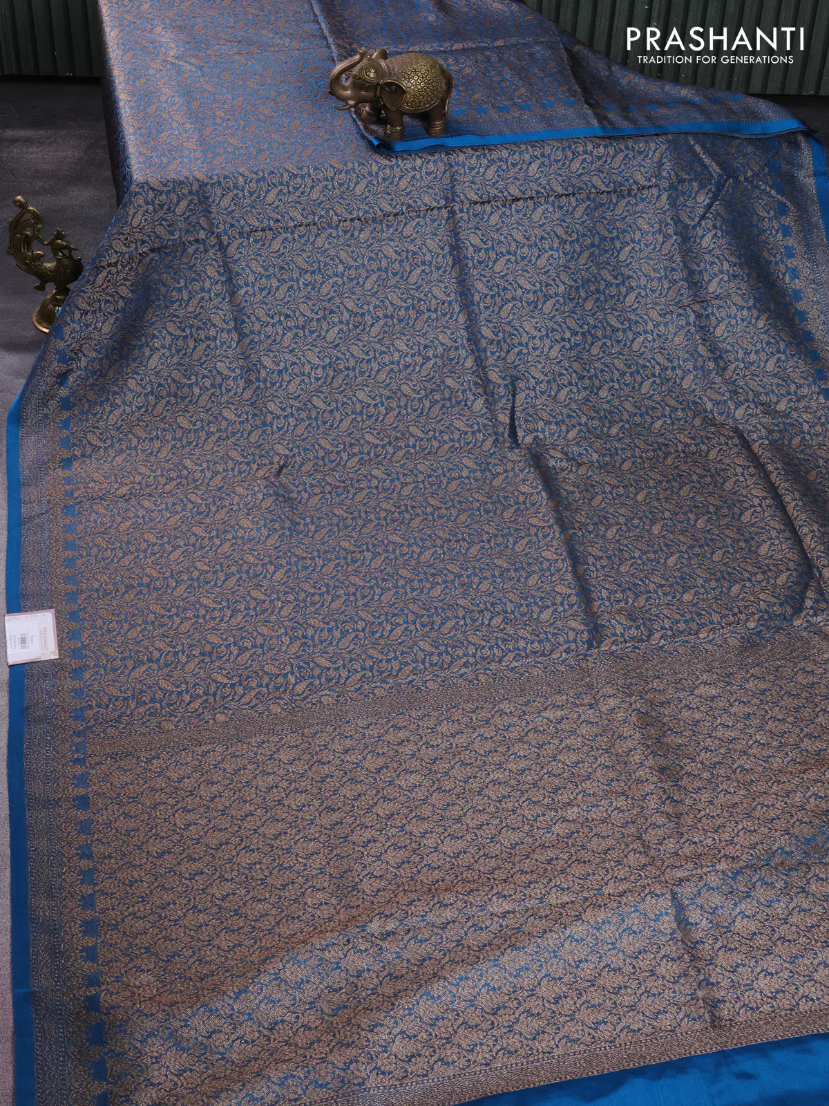 Banarasi semi silk saree cs blue with allover thread & zari weaves and woven border - Image 2