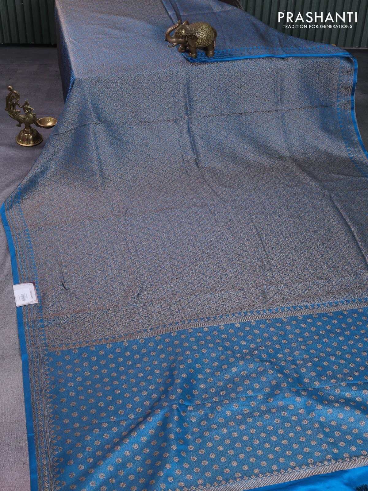 Banarasi semi silk saree cs blue with allover thread & zari weaves and woven border - Image 2