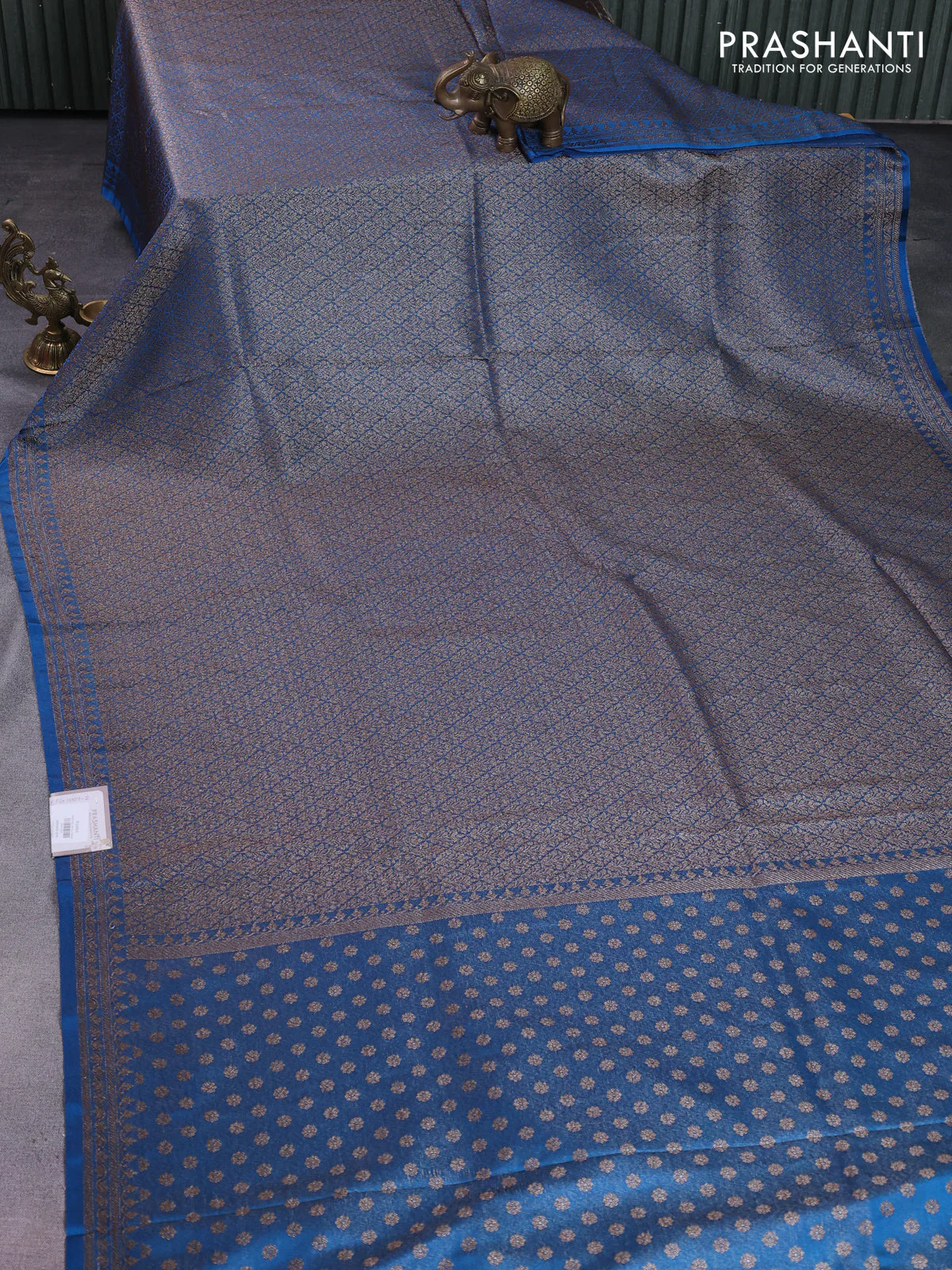 Banarasi semi silk saree cs blue with allover thread & zari weaves and woven border - Image 2