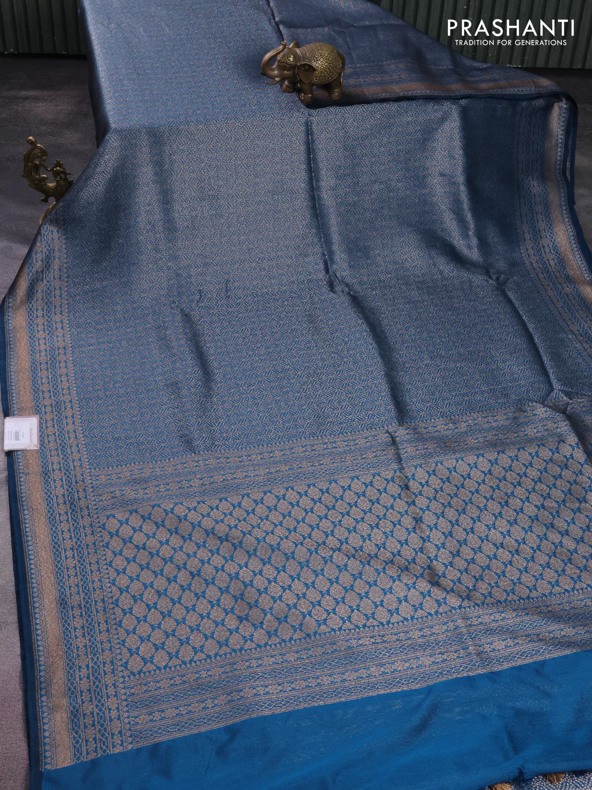 Banarasi semi silk saree cs blue with allover thread & zari weaves and woven border - Image 2