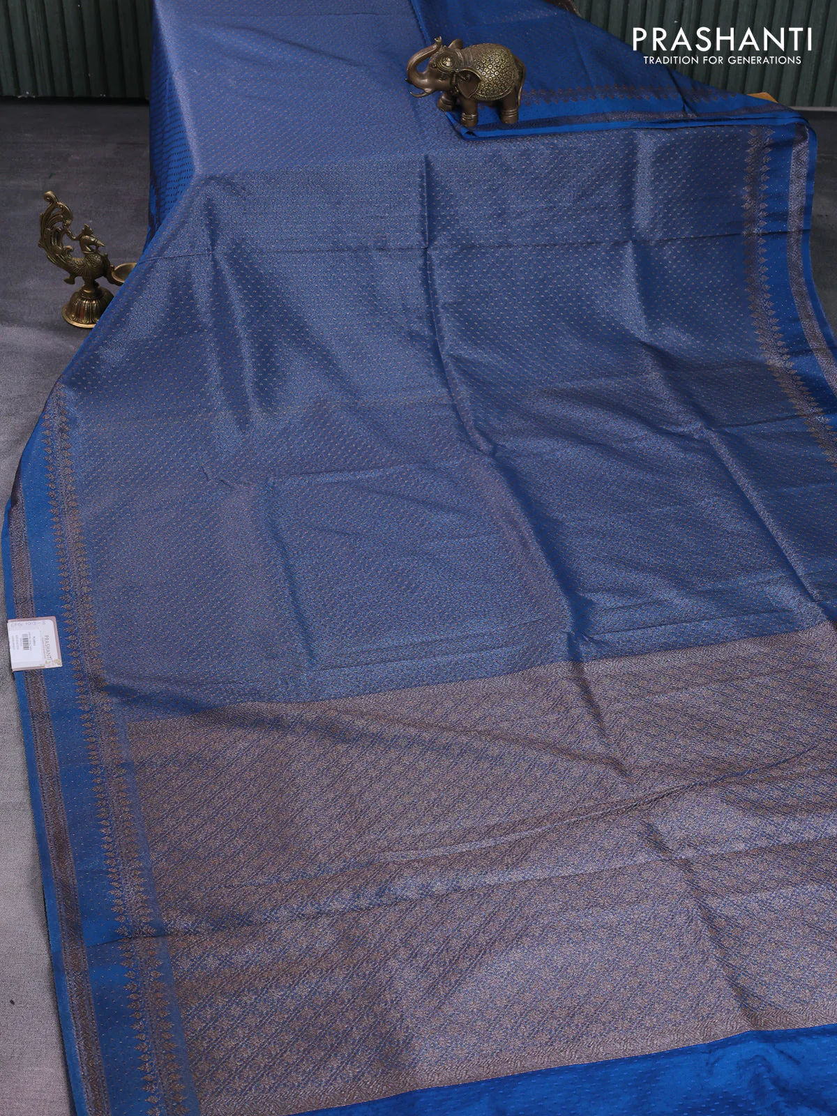 Banarasi semi silk saree cs blue with allover thread & zari woven butta weaves and woven border - Image 2