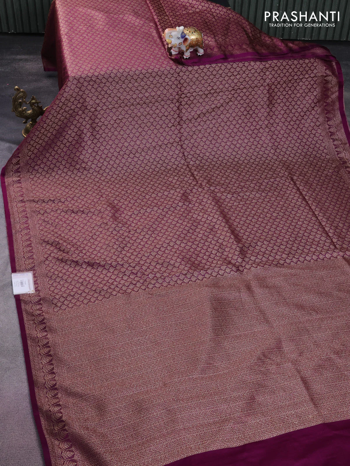 Banarasi semi silk saree deep purple with allover thread & zari weaves and woven border - Image 2