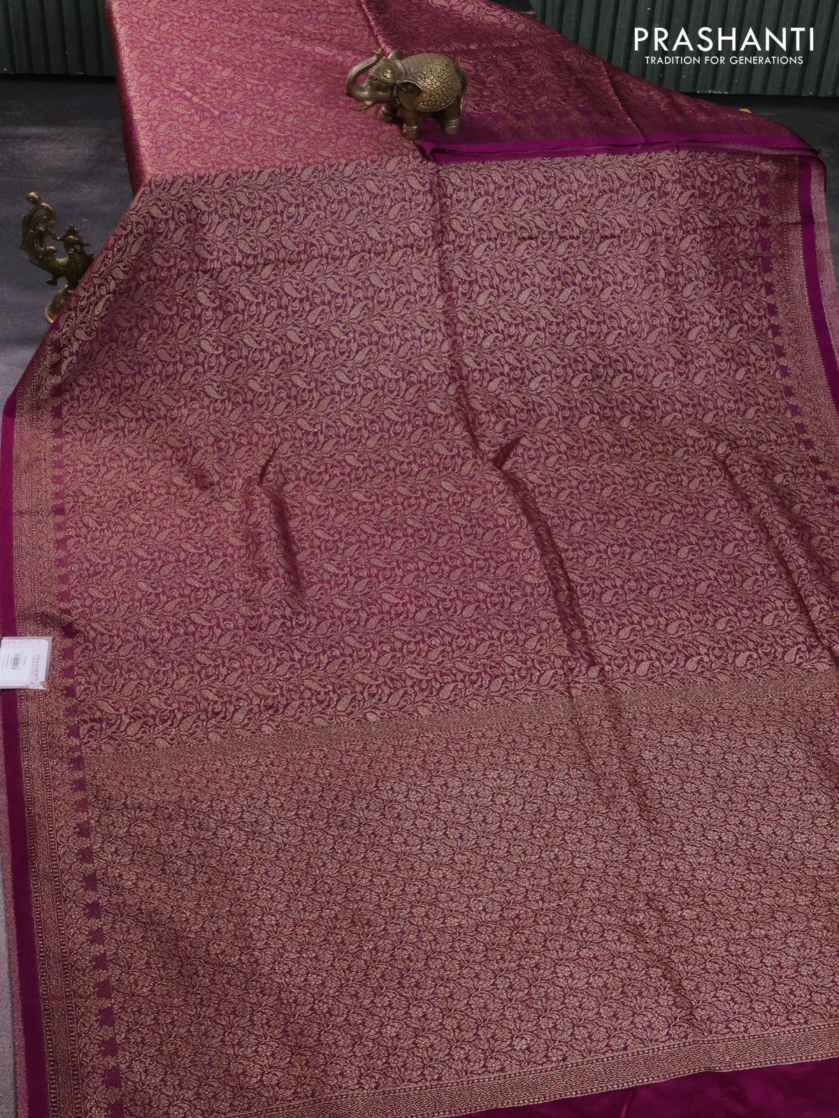 Banarasi semi silk saree deep purple with allover thread & zari weaves and woven border - Image 2