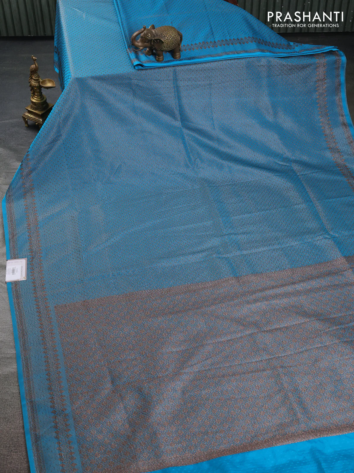 Banarasi semi silk saree light blue with allover thread & zari woven butta weaves and woven border - Image 2