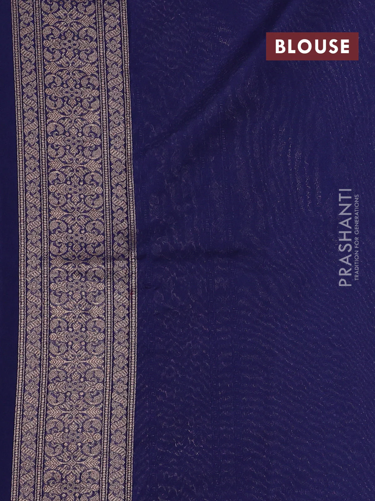 Banarasi semi silk saree navy blue with allover thread & zari weaves and woven border - Image 3