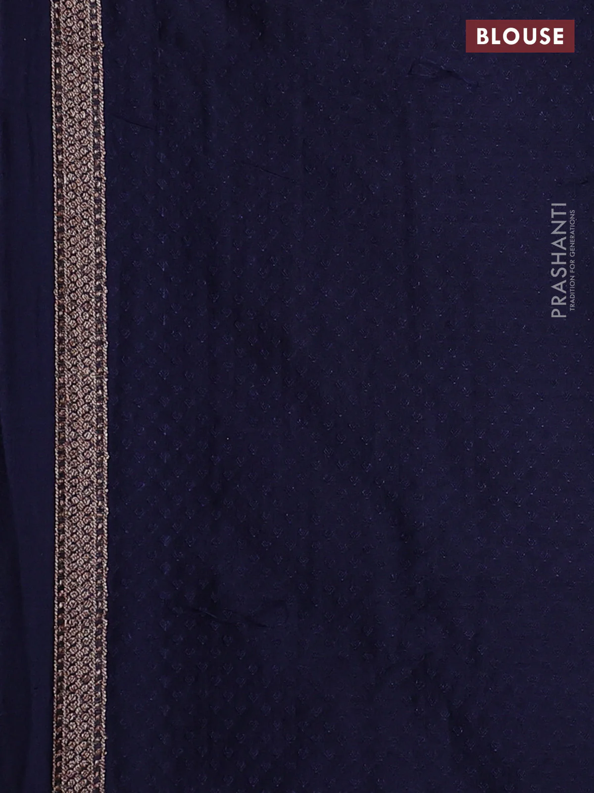 Banarasi semi silk saree navy blue with allover thread & zari weaves and woven border - Image 3
