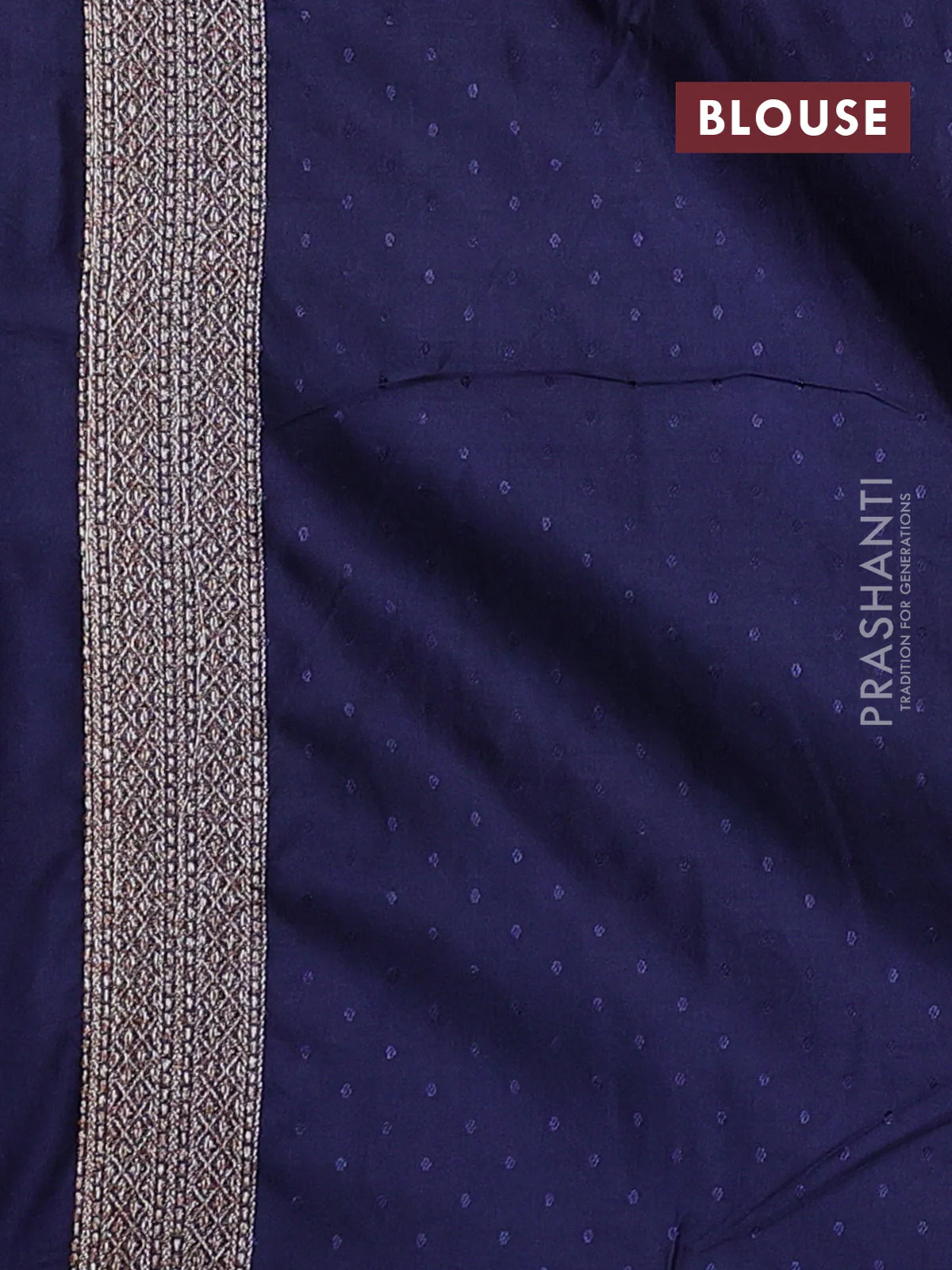 Banarasi semi silk saree navy blue with allover thread & zari weaves and woven border - Image 3