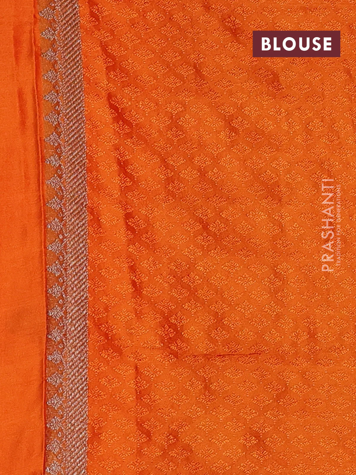 Banarasi semi silk saree orange with allover thread & zari weaves and woven border - Image 3