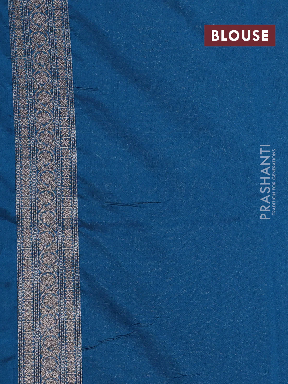 Banarasi semi silk saree peacock blue with allover thread & zari weaves and woven border - Image 3
