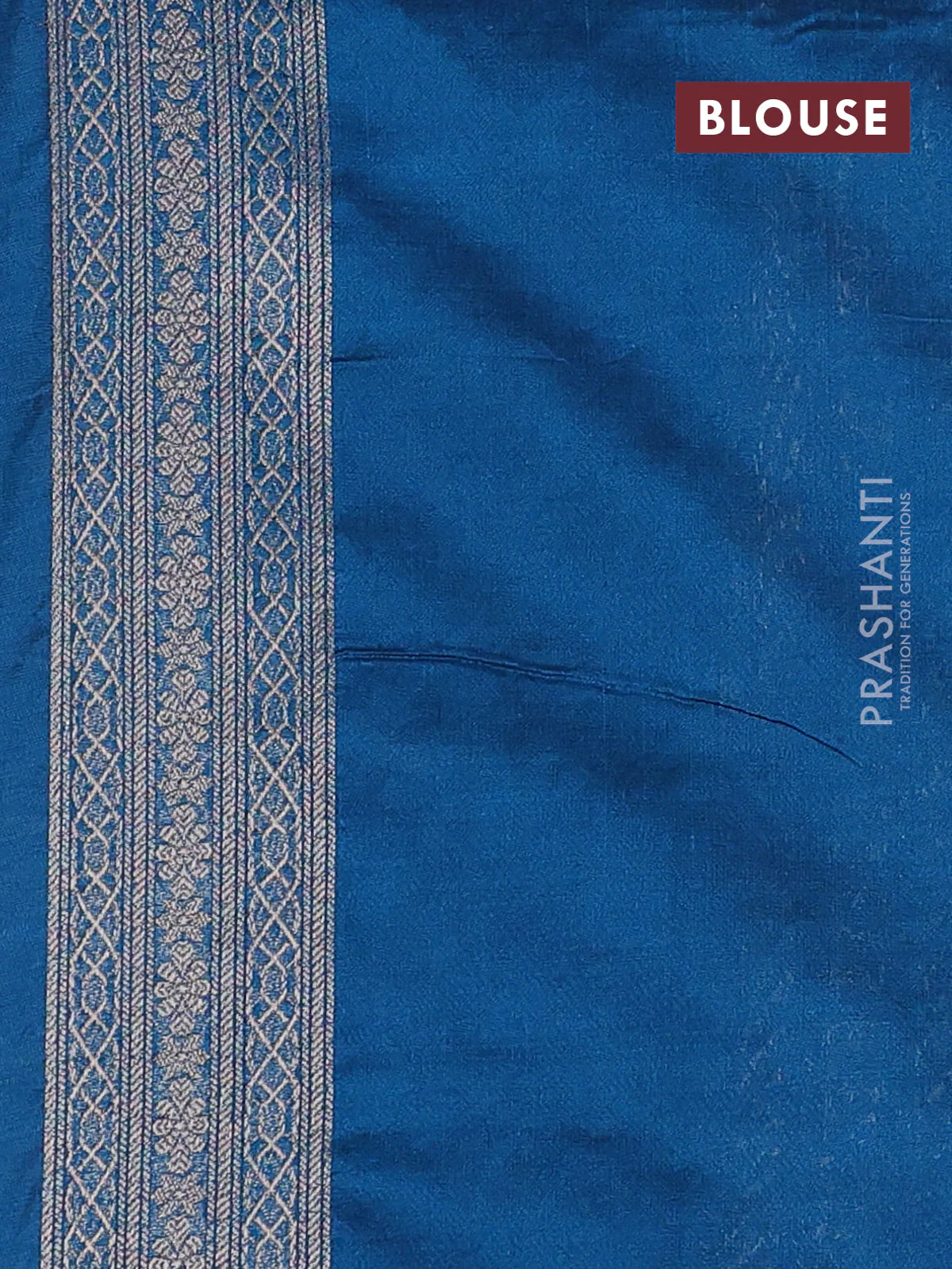 Banarasi semi silk saree peacock blue with allover thread & zari weaves and woven border - Image 3